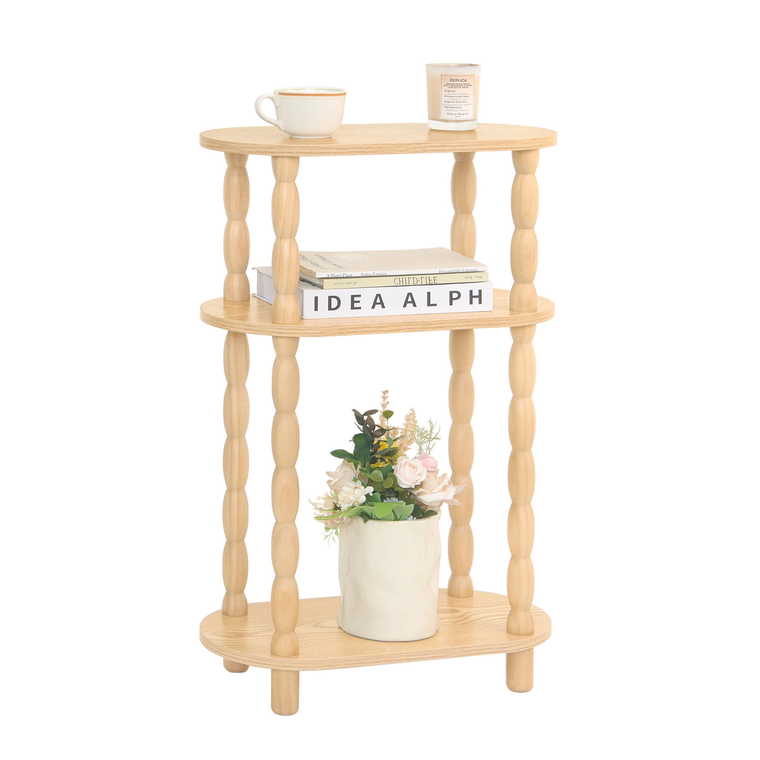 MaxSmeo Small Narrow Side Table, 3-Tier Narrow End Table with Storage, Skinny Side Table Nightstand for Small Space, Bedrooms, Living Room (Rustic Brown)