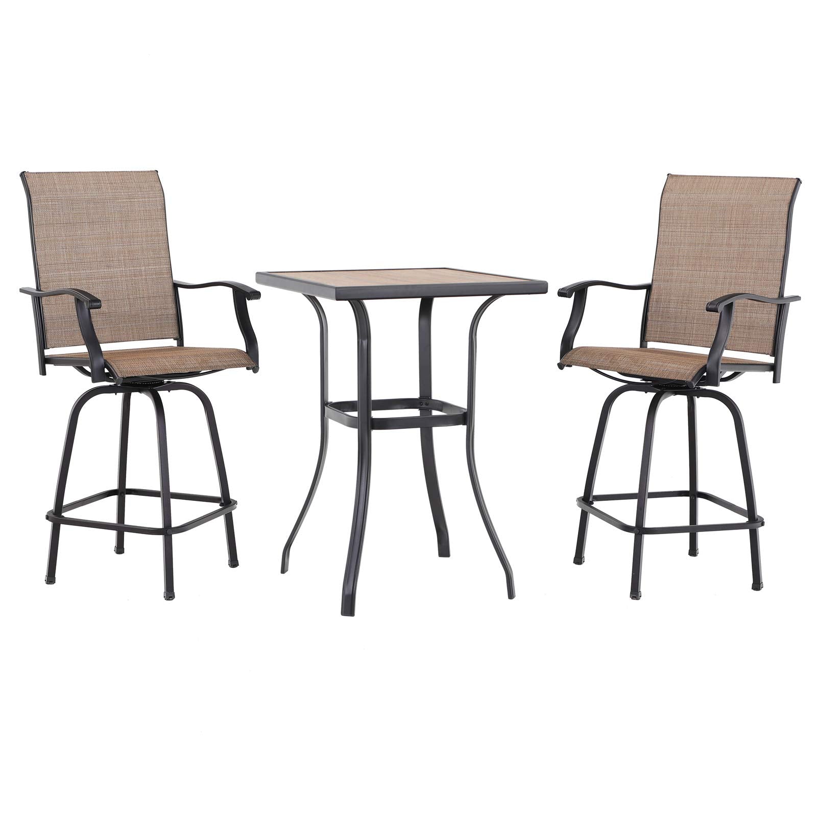 PHI VILLA Outdoor Swivel Bar Stools Set of 2, High Top Patio Chairs with Padded Textilene Seating, All-Weather Bar Height Furniture for Kitchen or Outside, Padded Brown Textilene