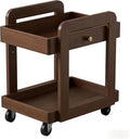 Solid Wood Bar Cart with Drawer, 2-Tier Mobile Side Table with Universal Wheels, Walnut Finish Storage Trolley for Living Room, Tea Room, Bedroom