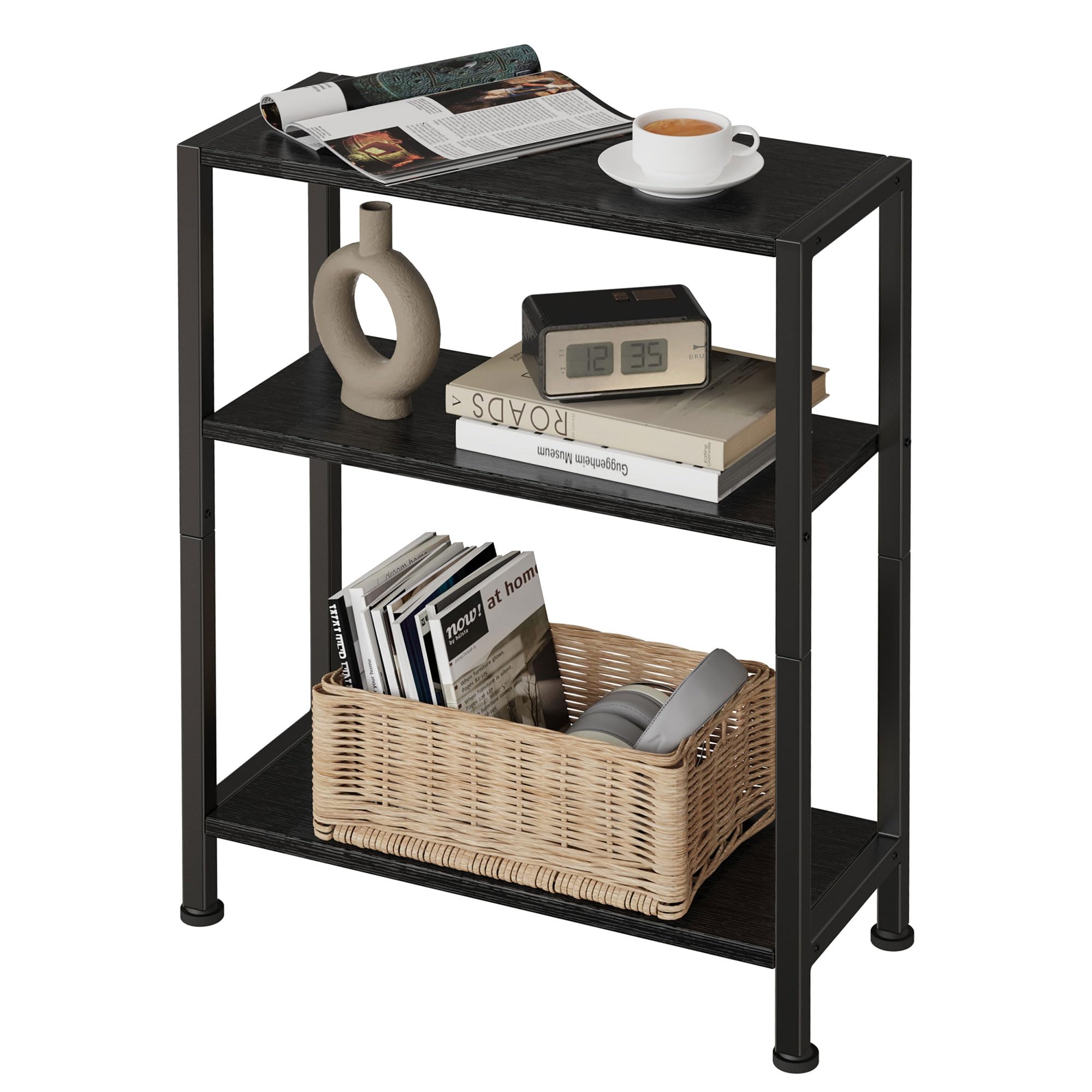 3-Tier Side Table, Small End Table, Sofa Side Table for Narrow Spaces, Slim End Table, Nightstand Table, for Living Room Bedroom Office, Rustic Brown