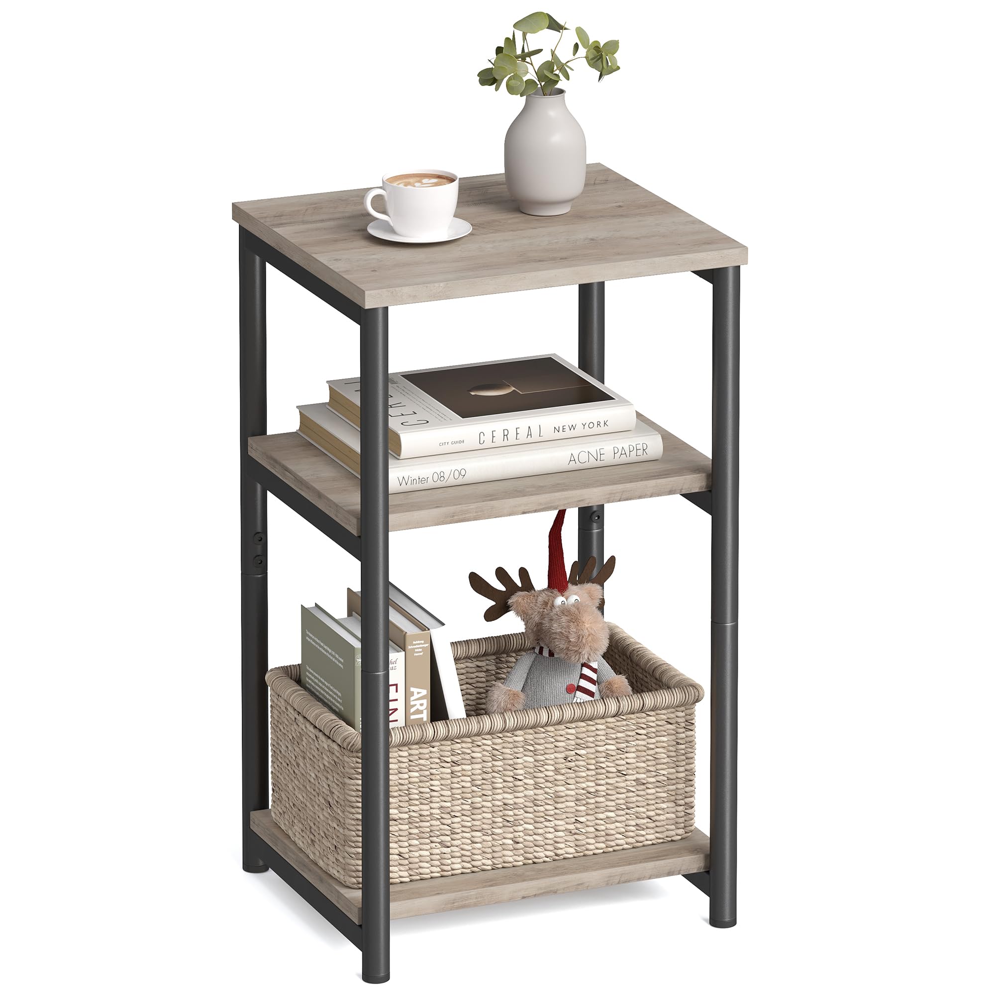 VASAGLE Side Table, Small End Table, Tall Nightstand for Living Room, Bedroom, Office, Bathroom, Greige and Classic Black ULET273B02