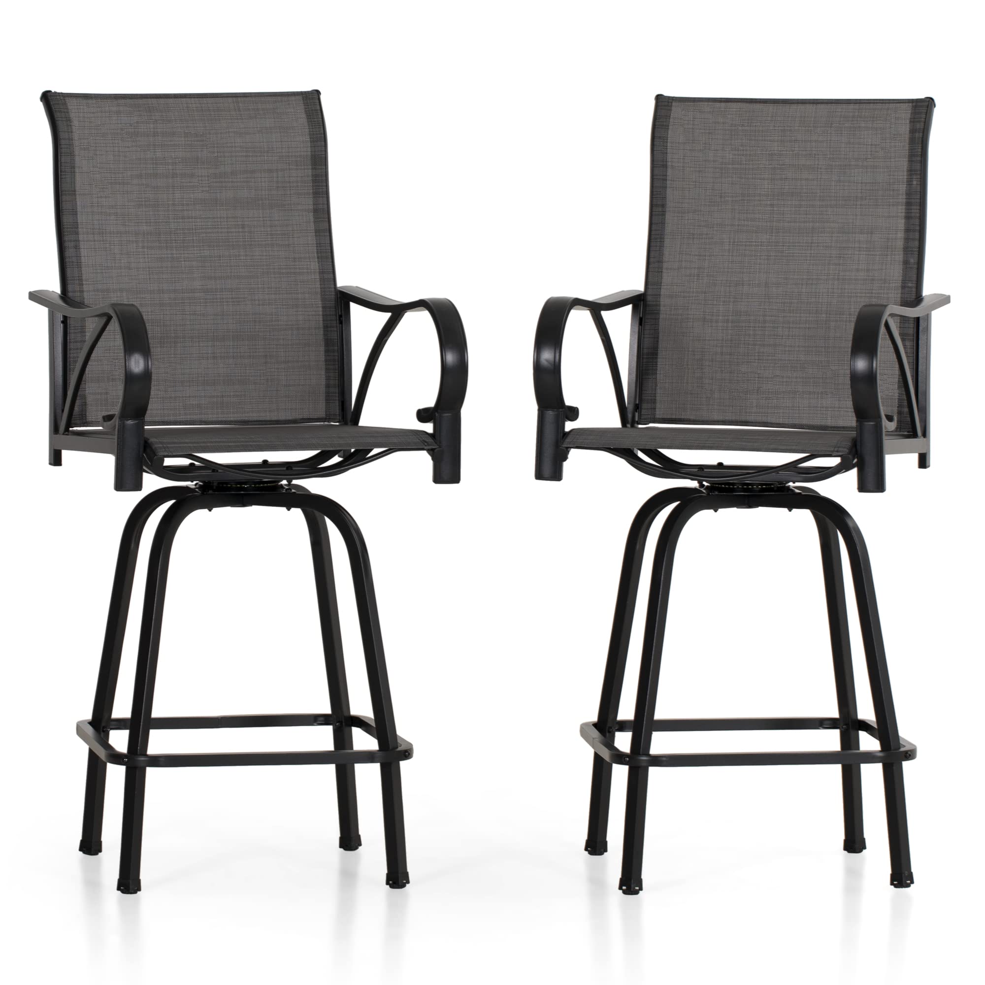 PHI VILLA Outdoor Bar Stools Set of 4, Swivel Patio Bar Stools & Chairs with 30" Seat Height & Brown Textilene Backrest, Tall Outdoor Chairs Bar Funiture for Outside, Porch and Yard