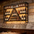 Wall Mounted Wine Rack with LED Lights, 39.4in Metal Wine Bottle and Glass Holder, A-Frame Bar Shelf for Kitchen, Bar, Cafe Wine Rack Background, (Black, 39.4 * 5.9 * 31.5INCHES)