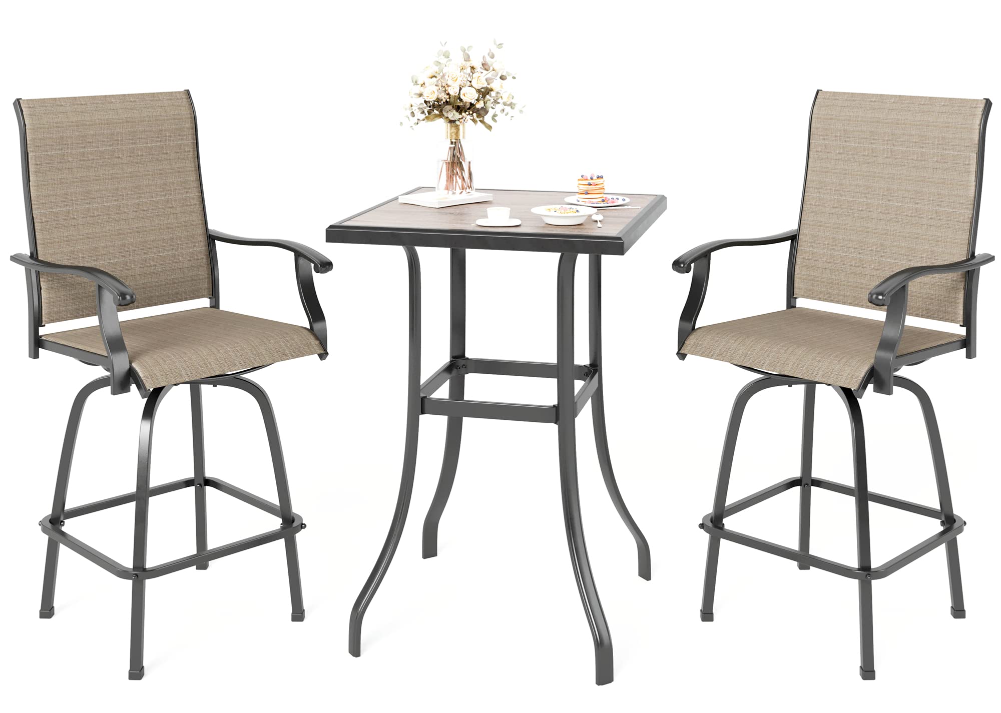 MFSTUDIO Outdoor Bar Stools Set of 4, Swivel Bar Height Patio Chairs Outdoor Barstools High Top Patio Swivel Bar Chairs, Breathable Textilene