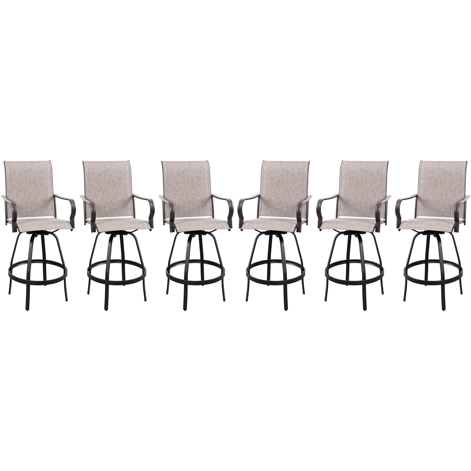 Vongrasig 2 Piece Patio Swivel Bar Chairs, All Weather Metal Textile High Swivel Bar Stools Chairs, Outdoor High Top Bistro Set for Backyard, Lawn Garden, Balcony, Taupe