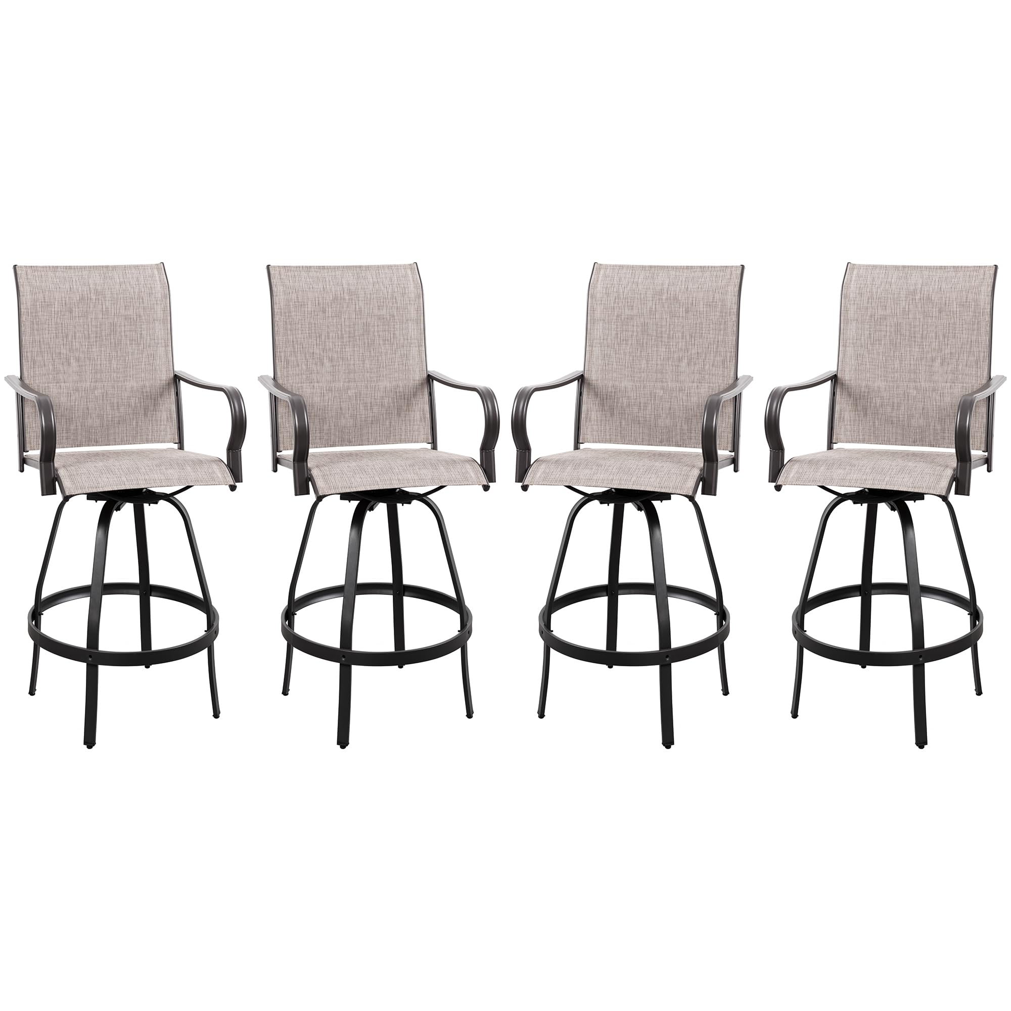 Vongrasig 2 Piece Patio Swivel Bar Chairs, All Weather Metal Textile High Swivel Bar Stools Chairs, Outdoor High Top Bistro Set for Backyard, Lawn Garden, Balcony, Taupe