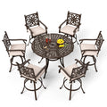 PHI VILLA Outdoor Swivel Bar Stools Set of 4, Cast Aluminum Patio Pub Height Bar Stool & Chairs with Seat Cushion
