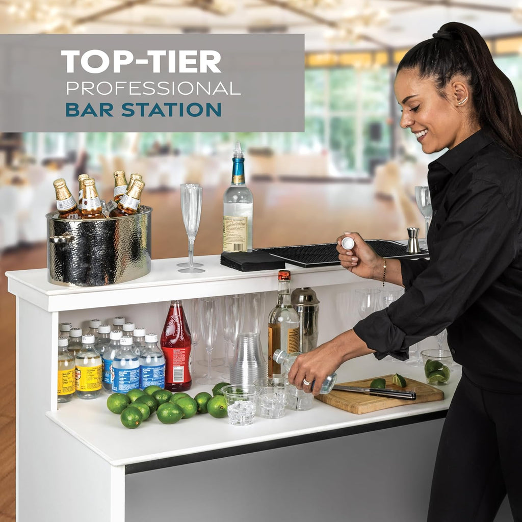 GoBar Elite Portable Bar Table for Events - Foldable Commercial Grade Wood - Pop up Mobile Bartending Station - White or Black