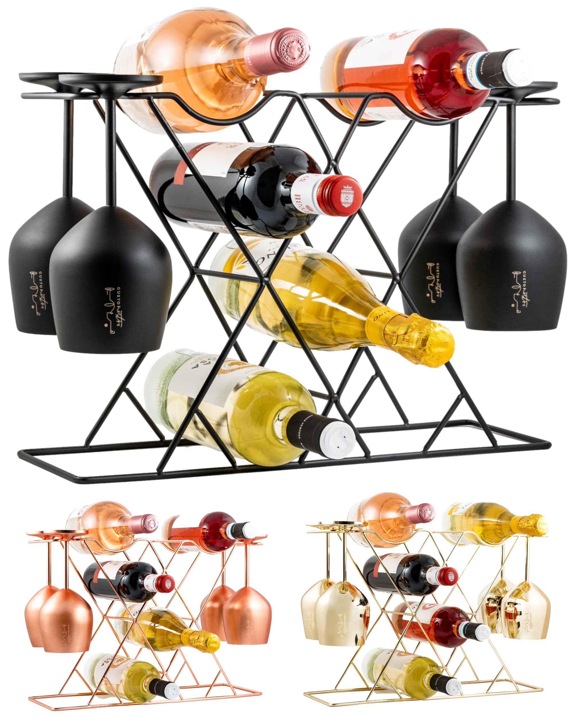 Gusto Nostro Countertop Wine Rack - 14 Bottle Freestanding Modern Black Metal Small - 3 Tier Tabletop Wine Holder Stand for Cabinet, Pantry - Wine Racks Countertop - No Assembly Required