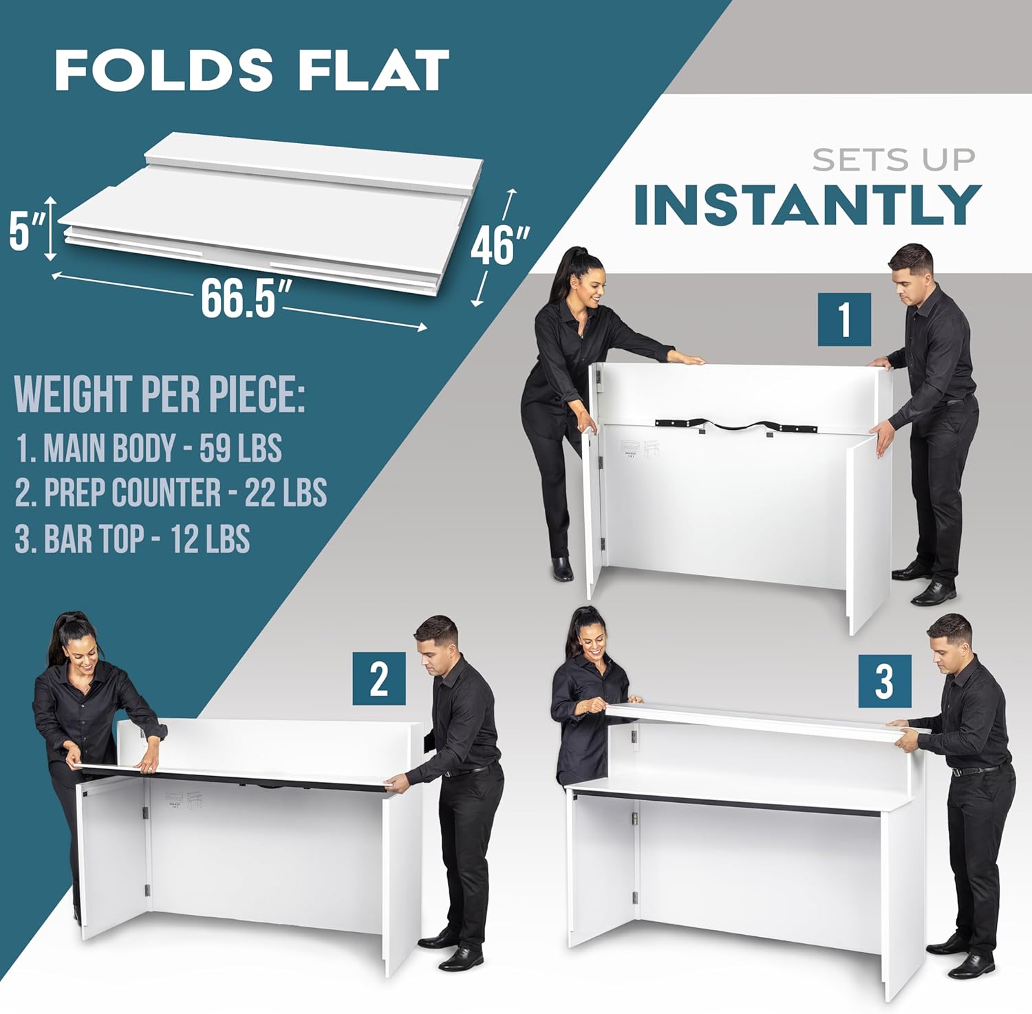 GoBar Elite Portable Bar Table for Events - Foldable Commercial Grade Wood - Pop up Mobile Bartending Station - White or Black