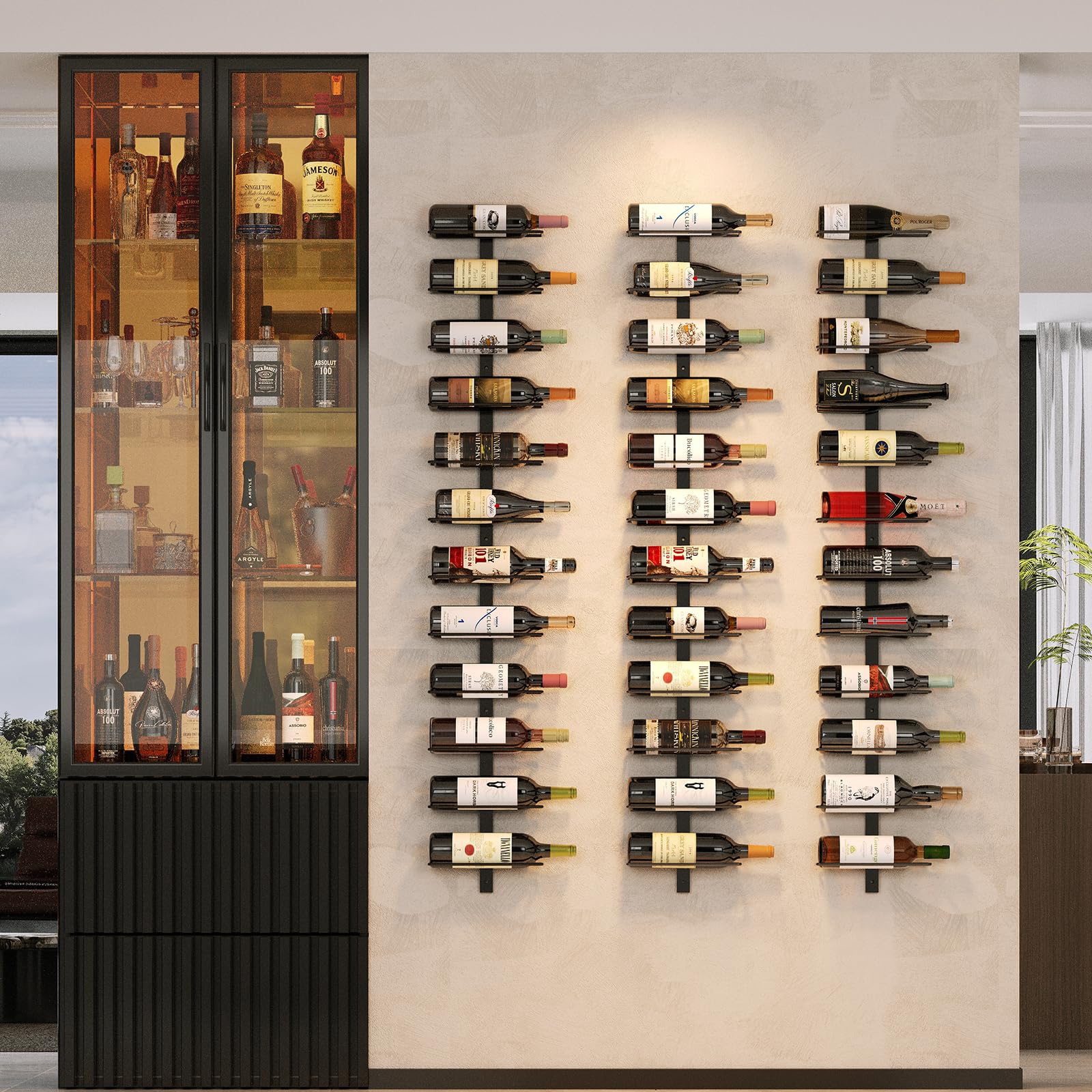 12 Bottle Wall-Mounted Wine Rack, Detachable Storage Organizer Used as One or Four, DIY Wall Hanging Bottle Holder, for Dining Room, Bar, Wine Cellar