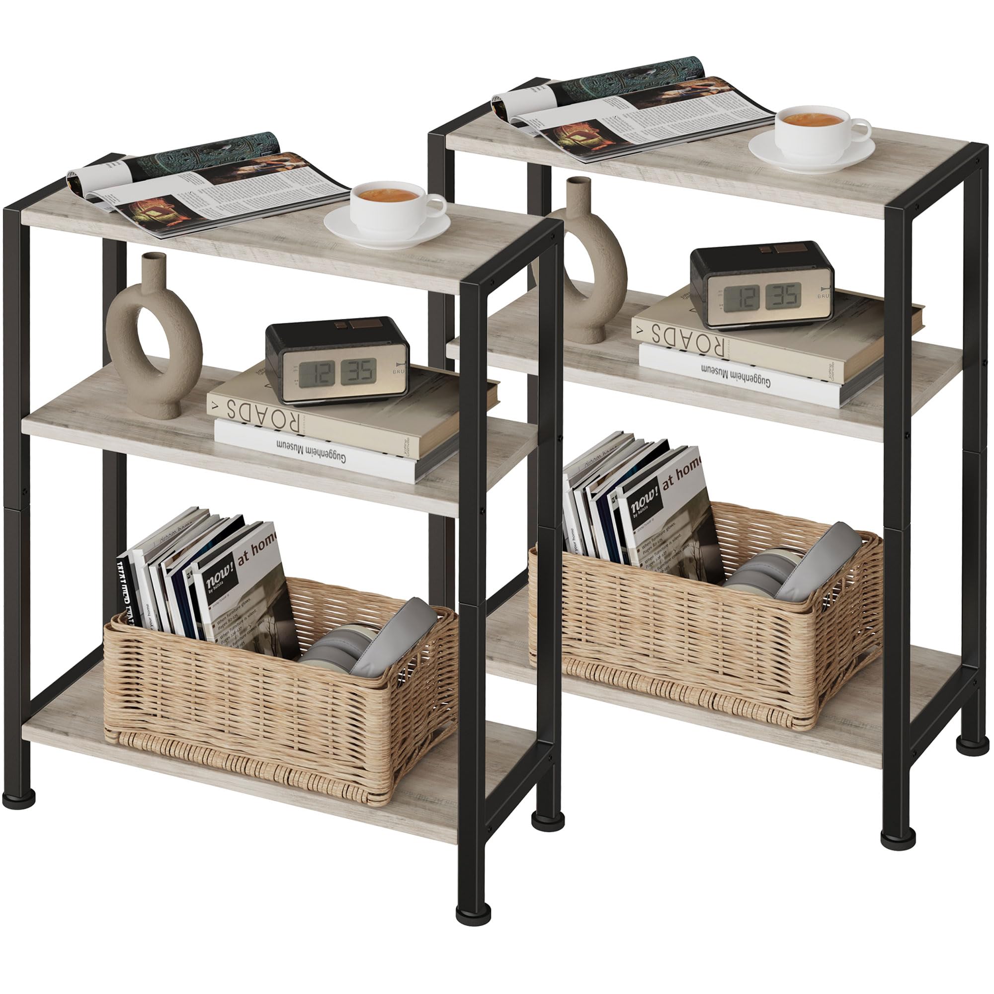 3-Tier Side Table, Small End Table, Sofa Side Table for Narrow Spaces, Slim End Table, Nightstand Table, for Living Room Bedroom Office, Rustic Brown