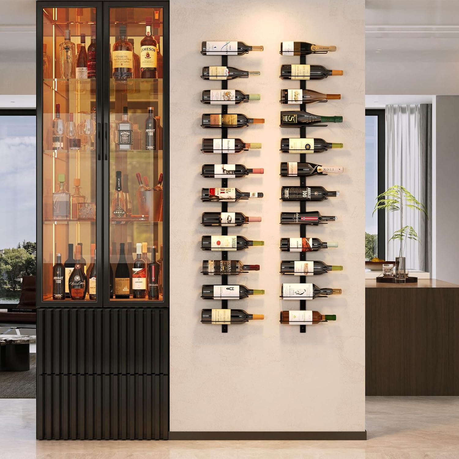 12 Bottle Wall-Mounted Wine Rack, Detachable Storage Organizer Used as One or Four, DIY Wall Hanging Bottle Holder, for Dining Room, Bar, Wine Cellar