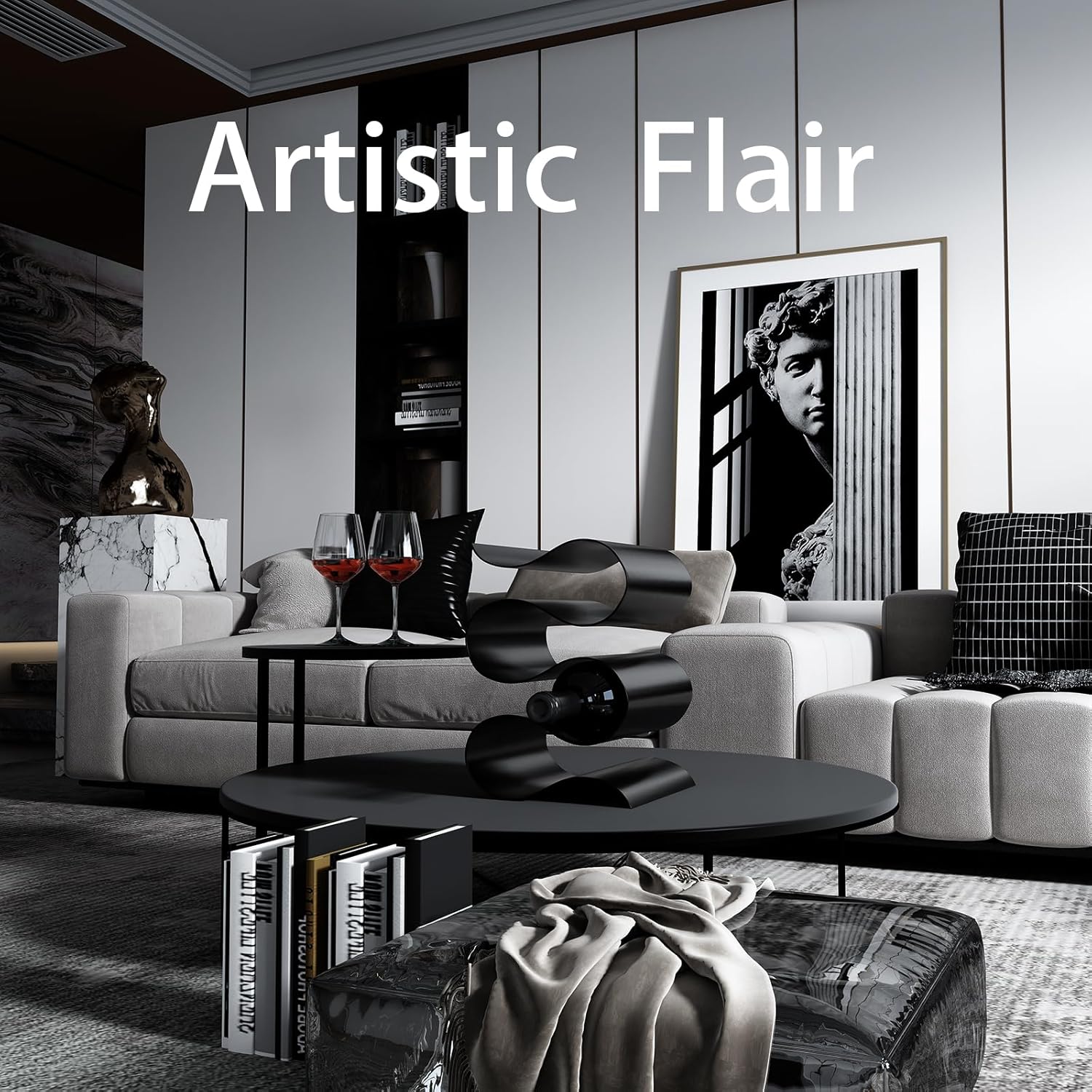 Black Wine Rack Countertop, Modern Metal Wine Rack for Inside Cabinet, Minimalist Small Wine Holder Tabletop, 5 Bottle Wine Display Stand for Wine Storage Organizer Home Kitchen Bar (Black)