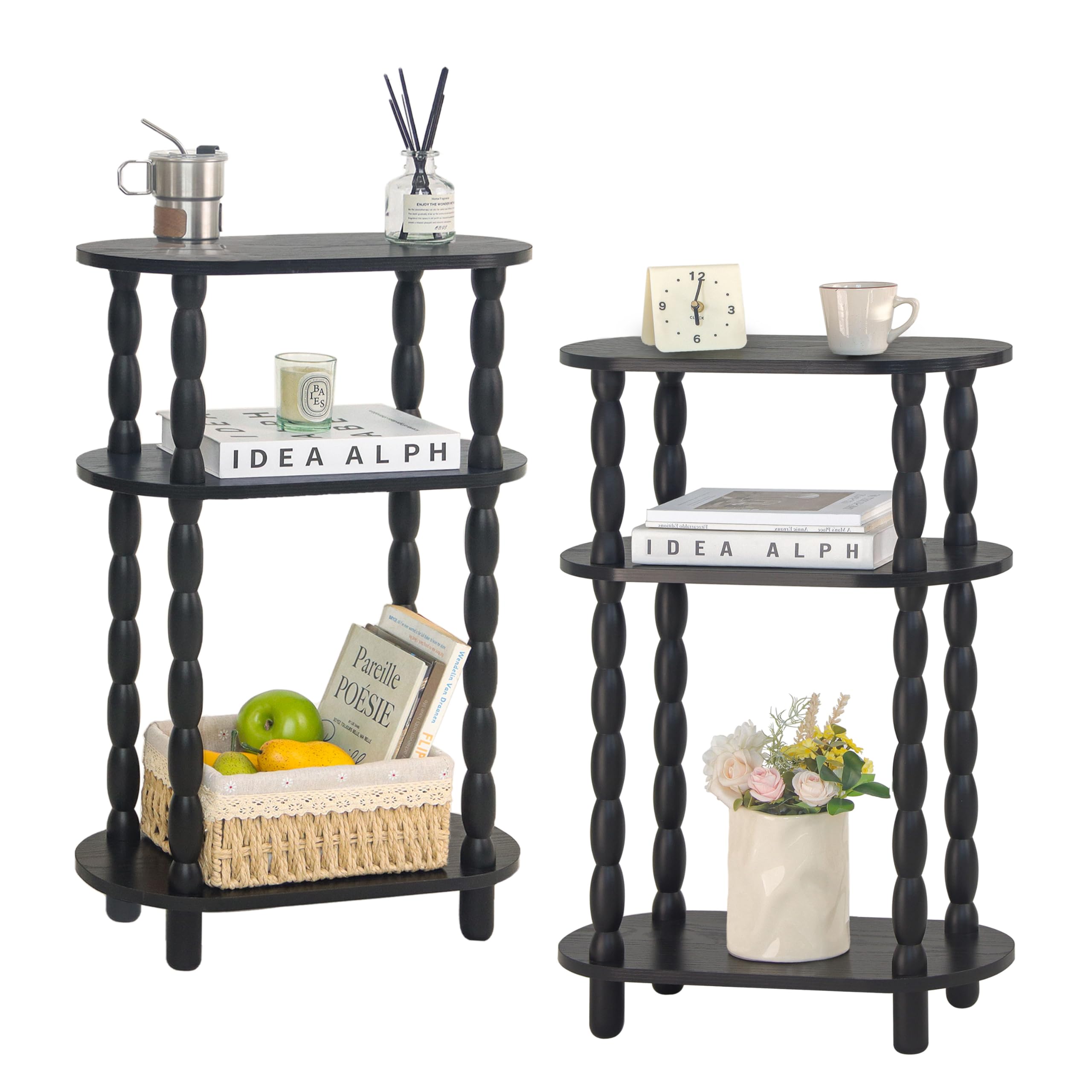 MaxSmeo Small Narrow Side Table, 3-Tier Narrow End Table with Storage, Skinny Side Table Nightstand for Small Space, Bedrooms, Living Room (Rustic Brown)