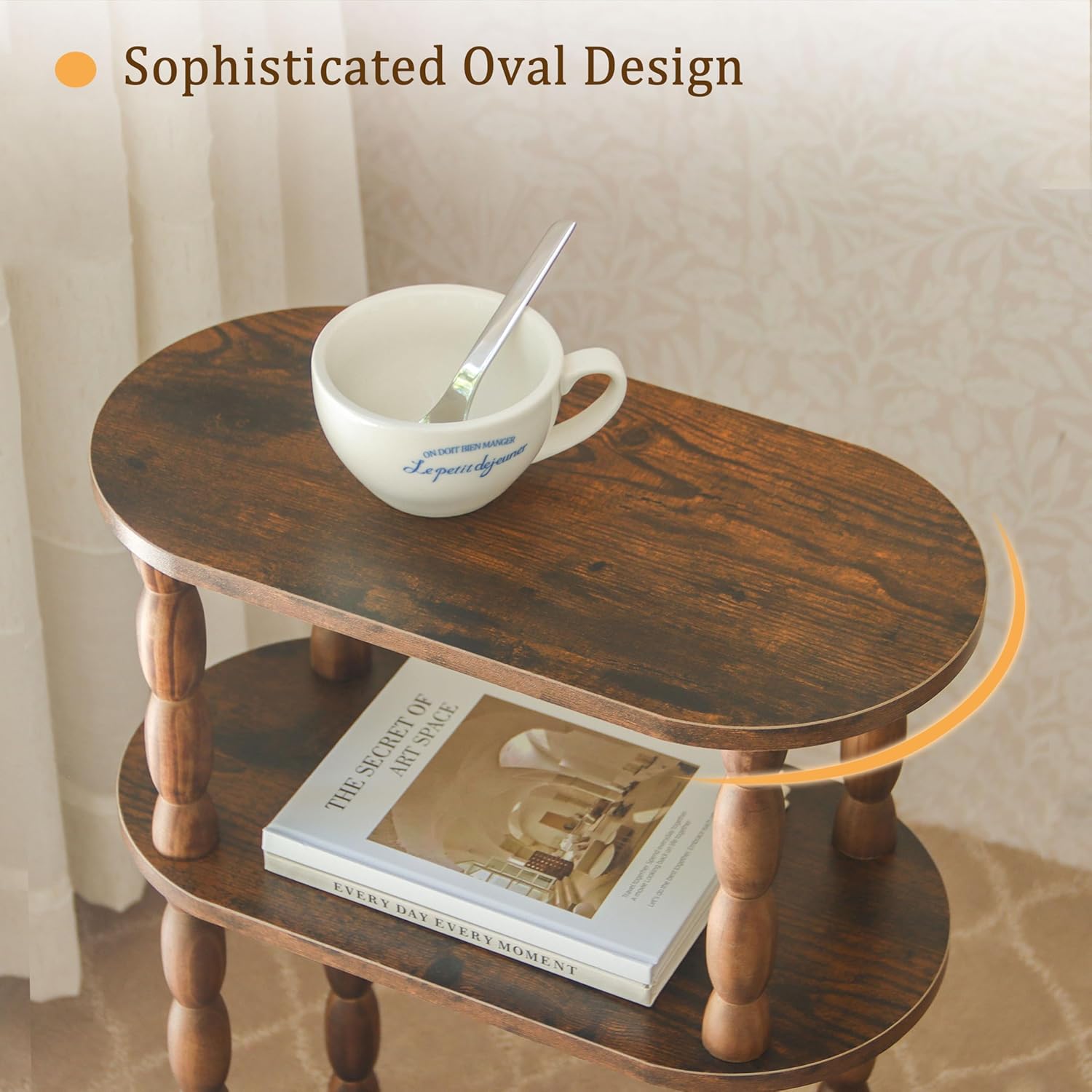 MaxSmeo Small Narrow Side Table, 3-Tier Narrow End Table with Storage, Skinny Side Table Nightstand for Small Space, Bedrooms, Living Room (Rustic Brown)