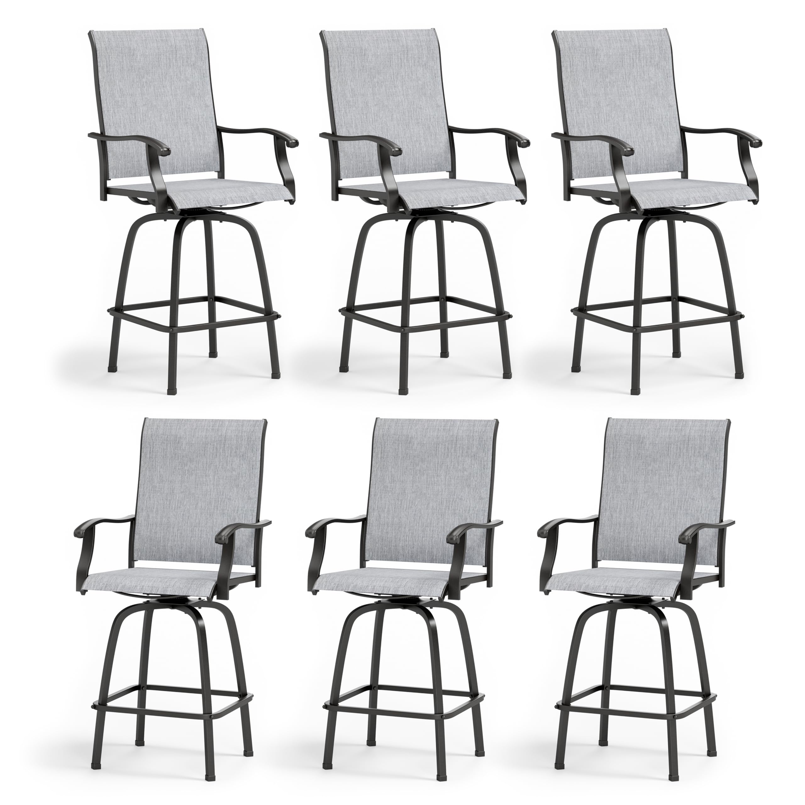 MFSTUDIO Outdoor Bar Stools Set of 4, Swivel Bar Height Patio Chairs Outdoor Barstools High Top Patio Swivel Bar Chairs, Breathable Textilene
