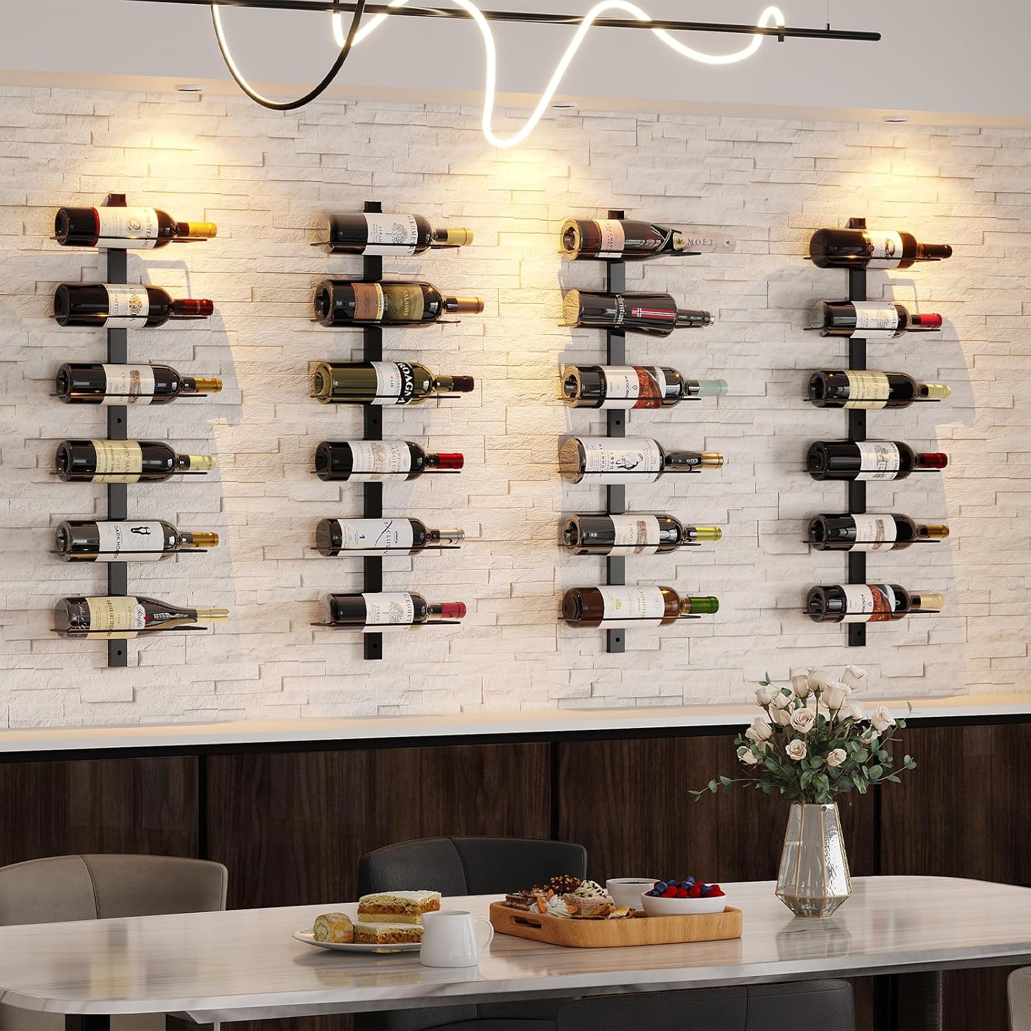 12 Bottle Wall-Mounted Wine Rack, Detachable Storage Organizer Used as One or Four, DIY Wall Hanging Bottle Holder, for Dining Room, Bar, Wine Cellar