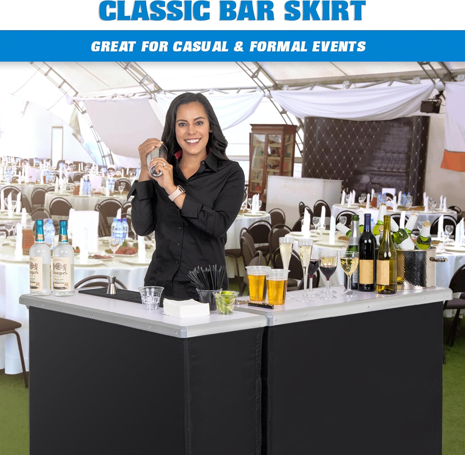 GoBar Portable Double Bar Table Set - Mobile Bartender Station for Events - Includes Carrying Case - Standard or LED