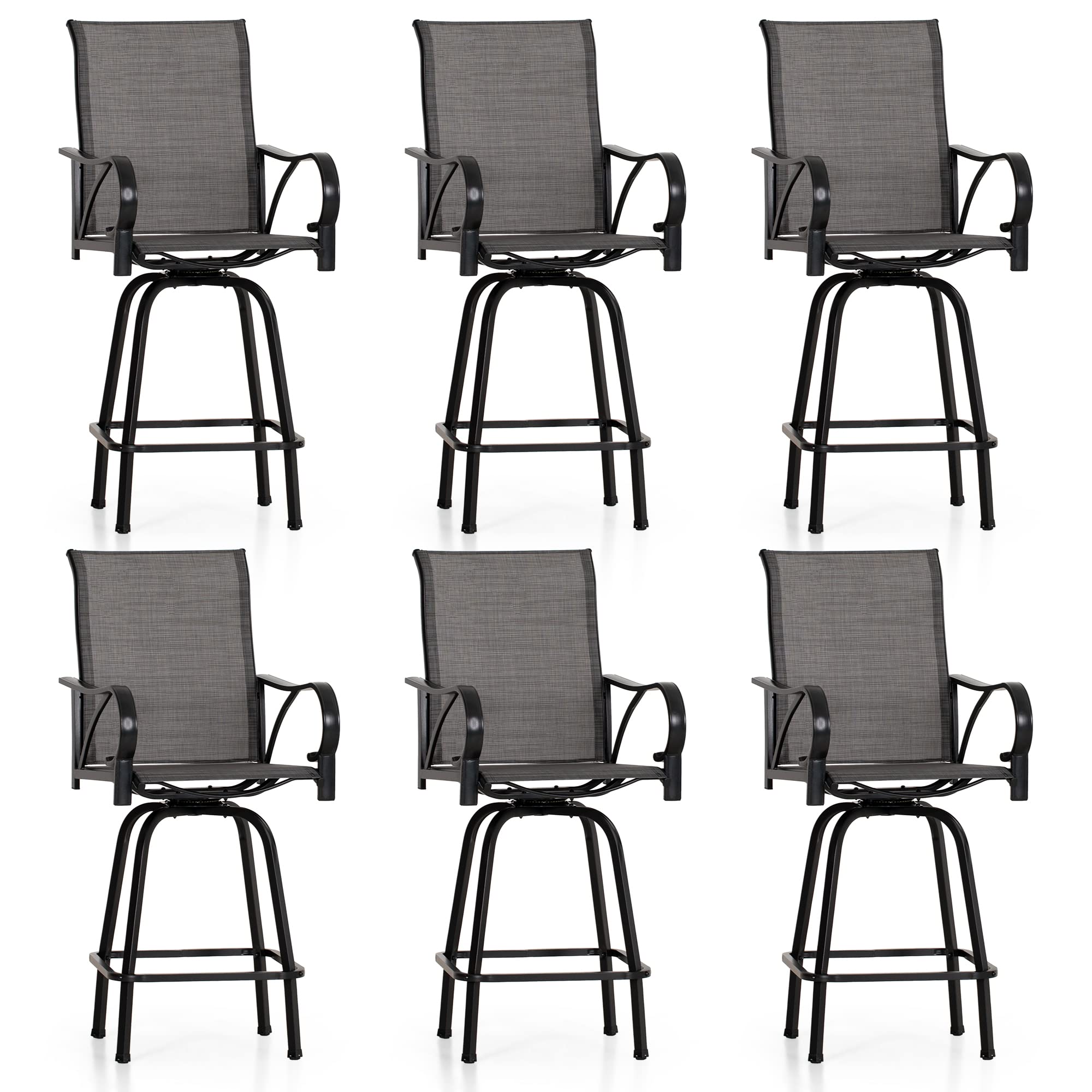 PHI VILLA Outdoor Bar Stools Set of 4, Swivel Patio Bar Stools & Chairs with 30" Seat Height & Brown Textilene Backrest, Tall Outdoor Chairs Bar Funiture for Outside, Porch and Yard