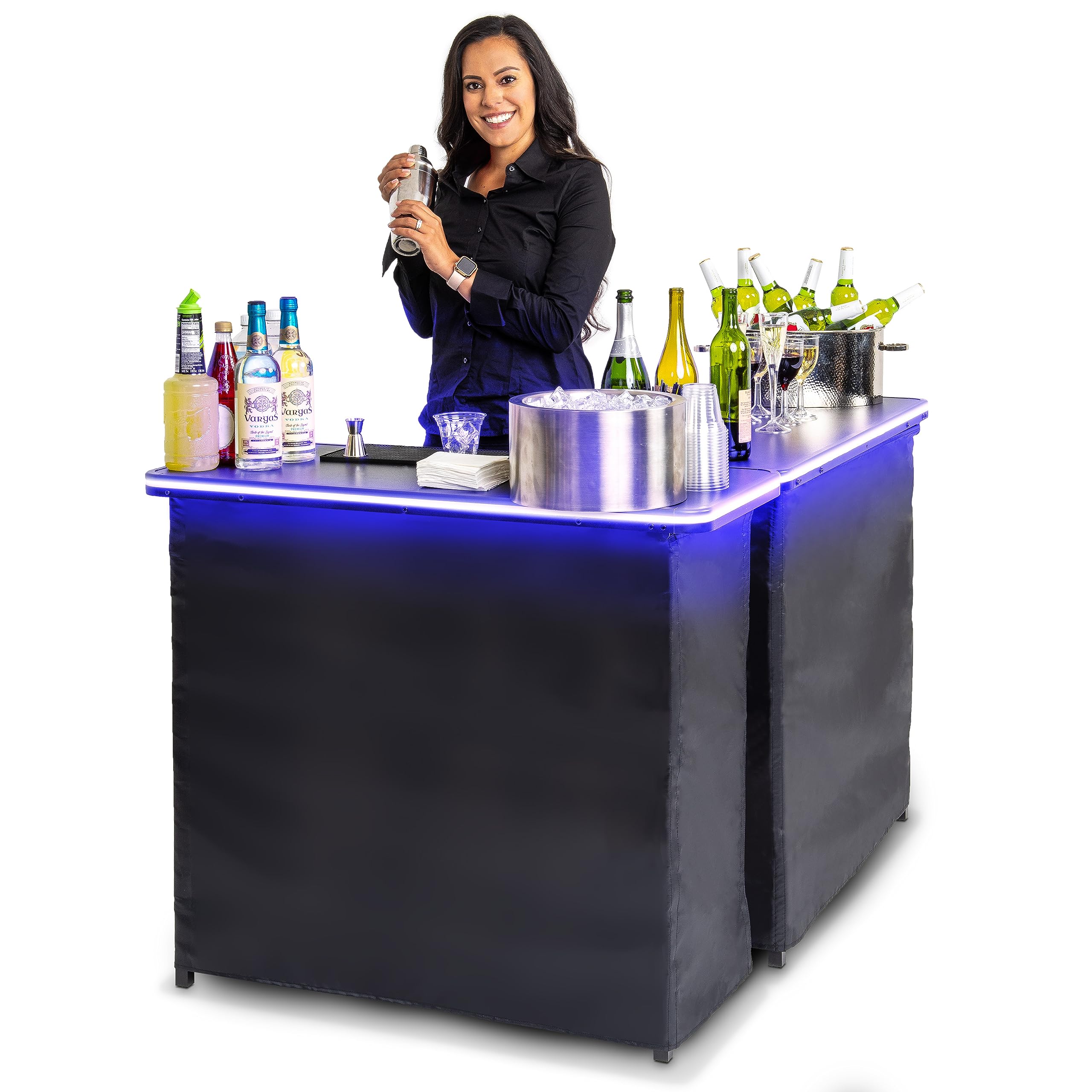 GoBar Portable Double Bar Table Set - Mobile Bartender Station for Events - Includes Carrying Case - Standard or LED