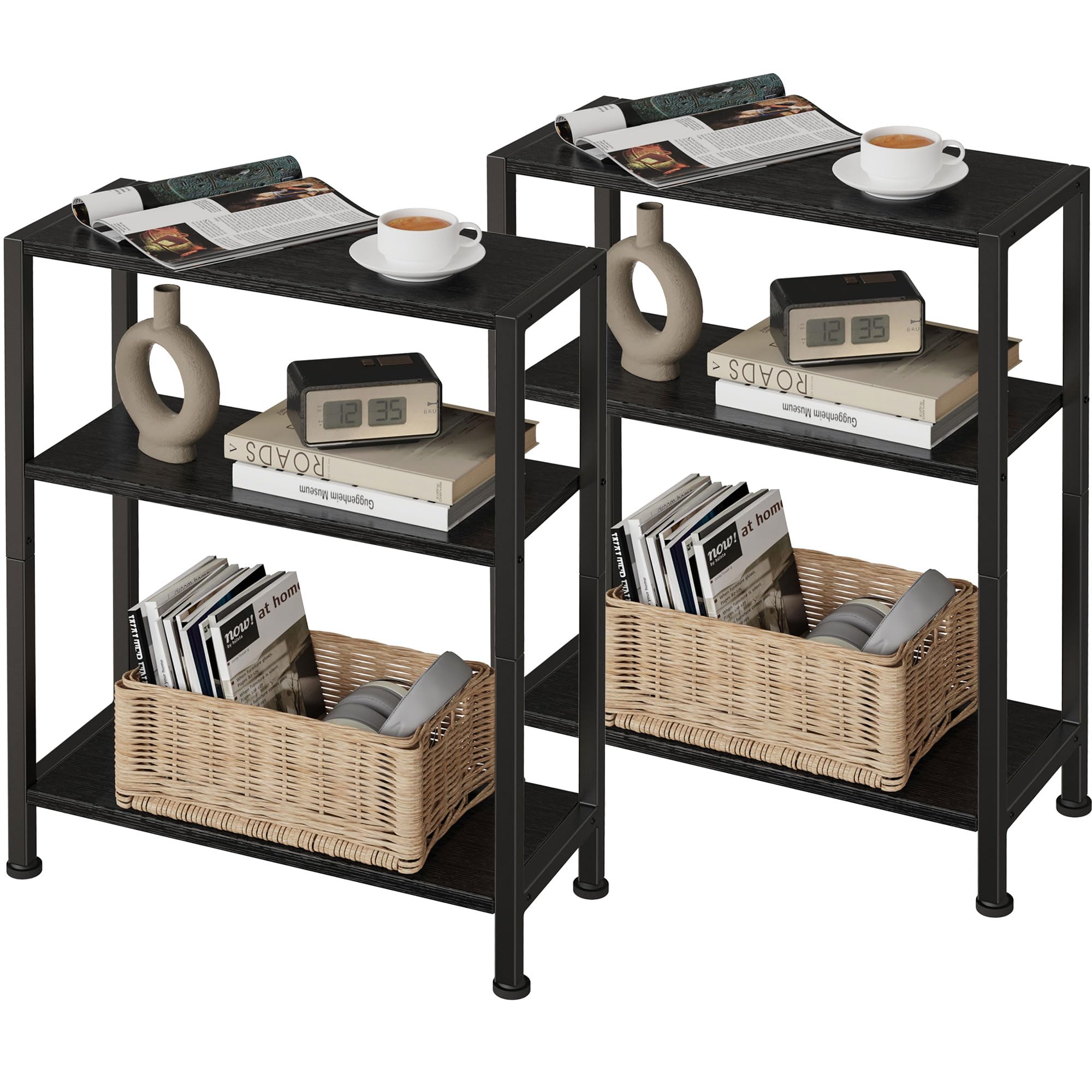 3-Tier Side Table, Small End Table, Sofa Side Table for Narrow Spaces, Slim End Table, Nightstand Table, for Living Room Bedroom Office, Rustic Brown