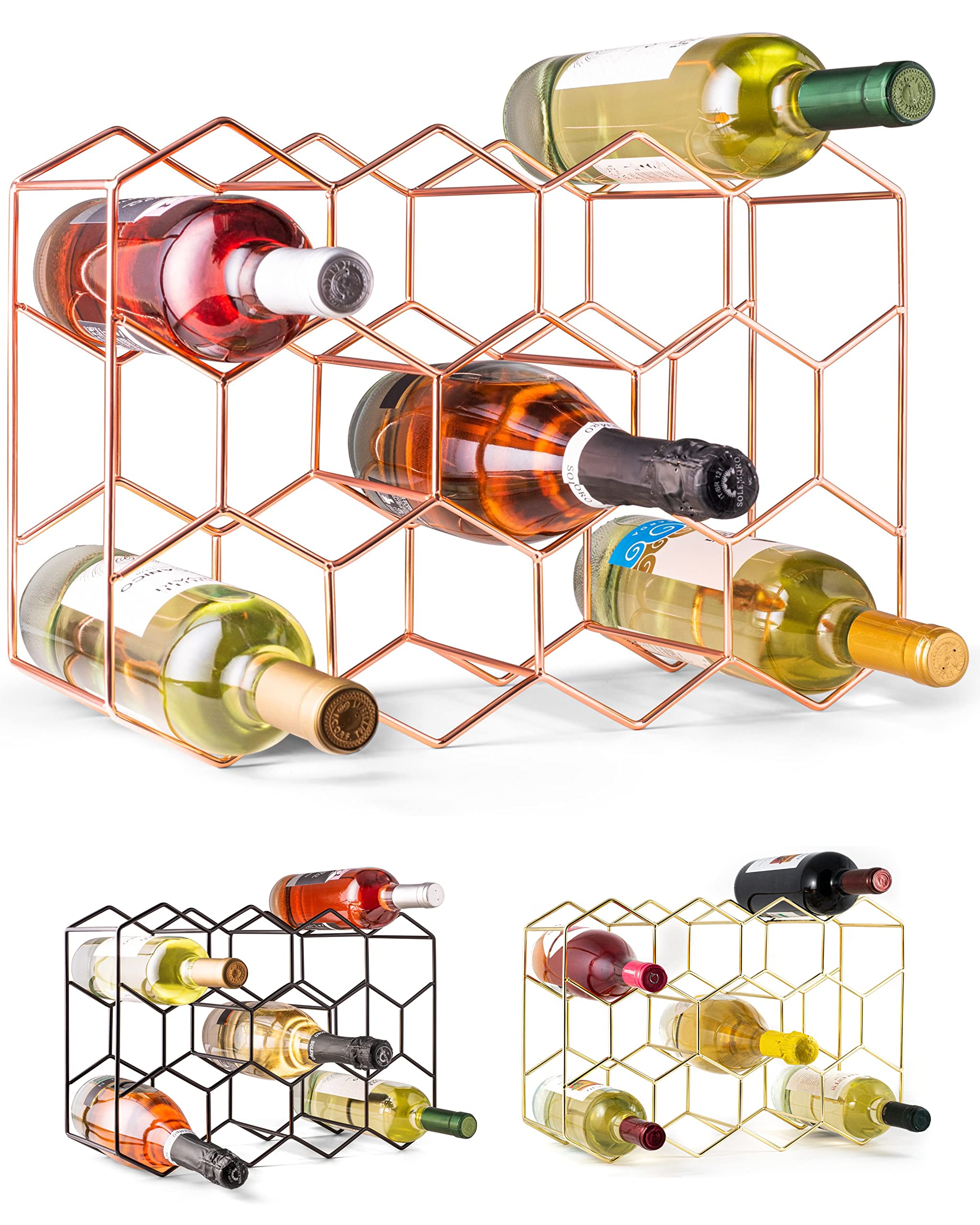 Gusto Nostro Countertop Wine Rack - 14 Bottle Freestanding Modern Black Metal Small - 3 Tier Tabletop Wine Holder Stand for Cabinet, Pantry - Wine Racks Countertop - No Assembly Required