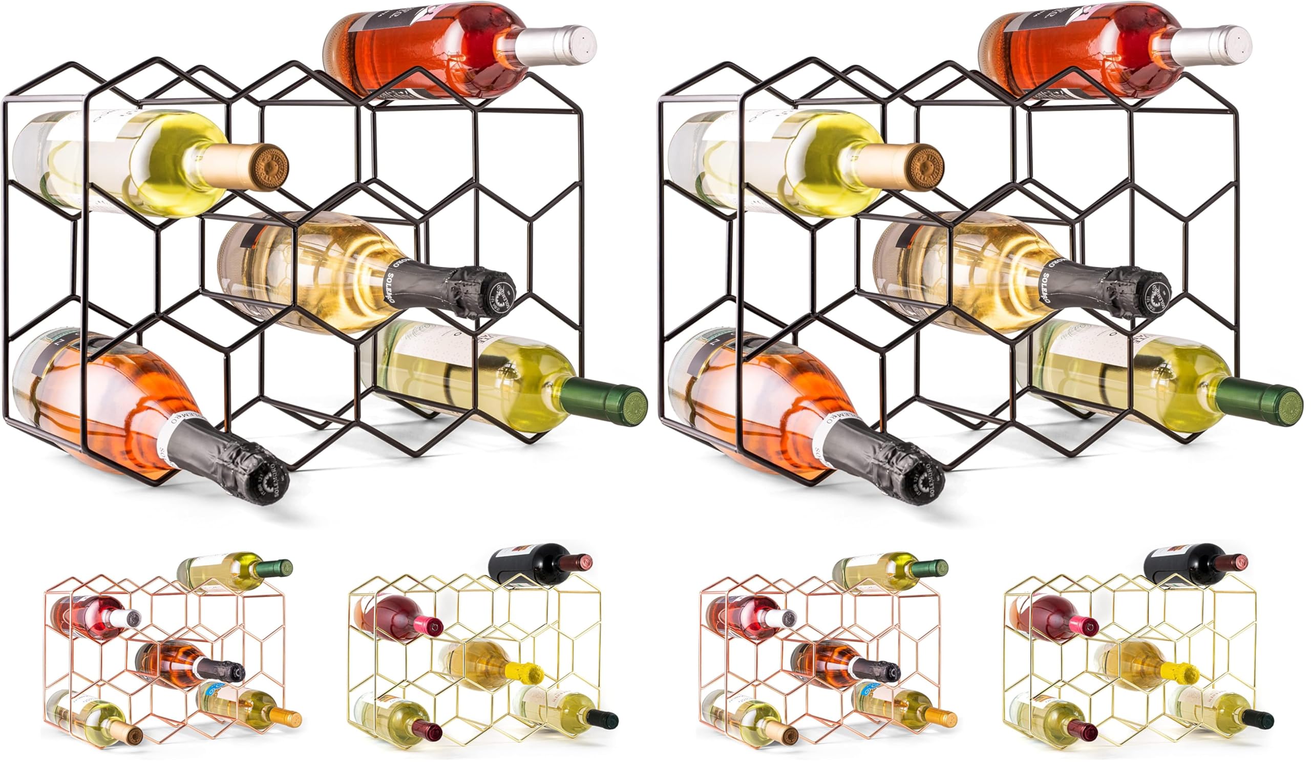 Gusto Nostro Countertop Wine Rack - 14 Bottle Freestanding Modern Black Metal Small - 3 Tier Tabletop Wine Holder Stand for Cabinet, Pantry - Wine Racks Countertop - No Assembly Required