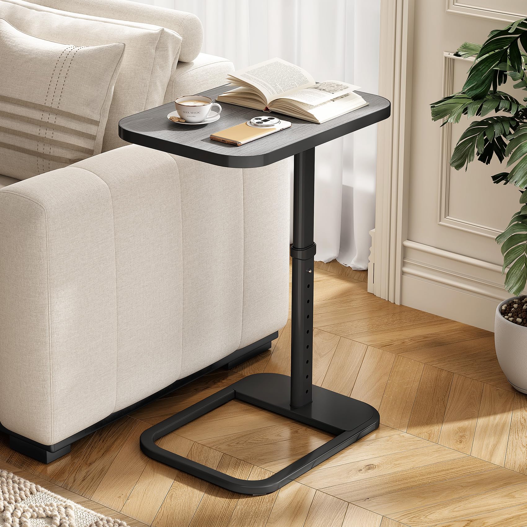 Kitstorack TV Tray Table, Adjustable Height & Flip-Top & Rounded Metal Corners, Snack Table for Couch, Sofa, Bed, Chair, Living Room, C Shaped End Side Table for Eating, Dinner or Laptop, Small Spaces