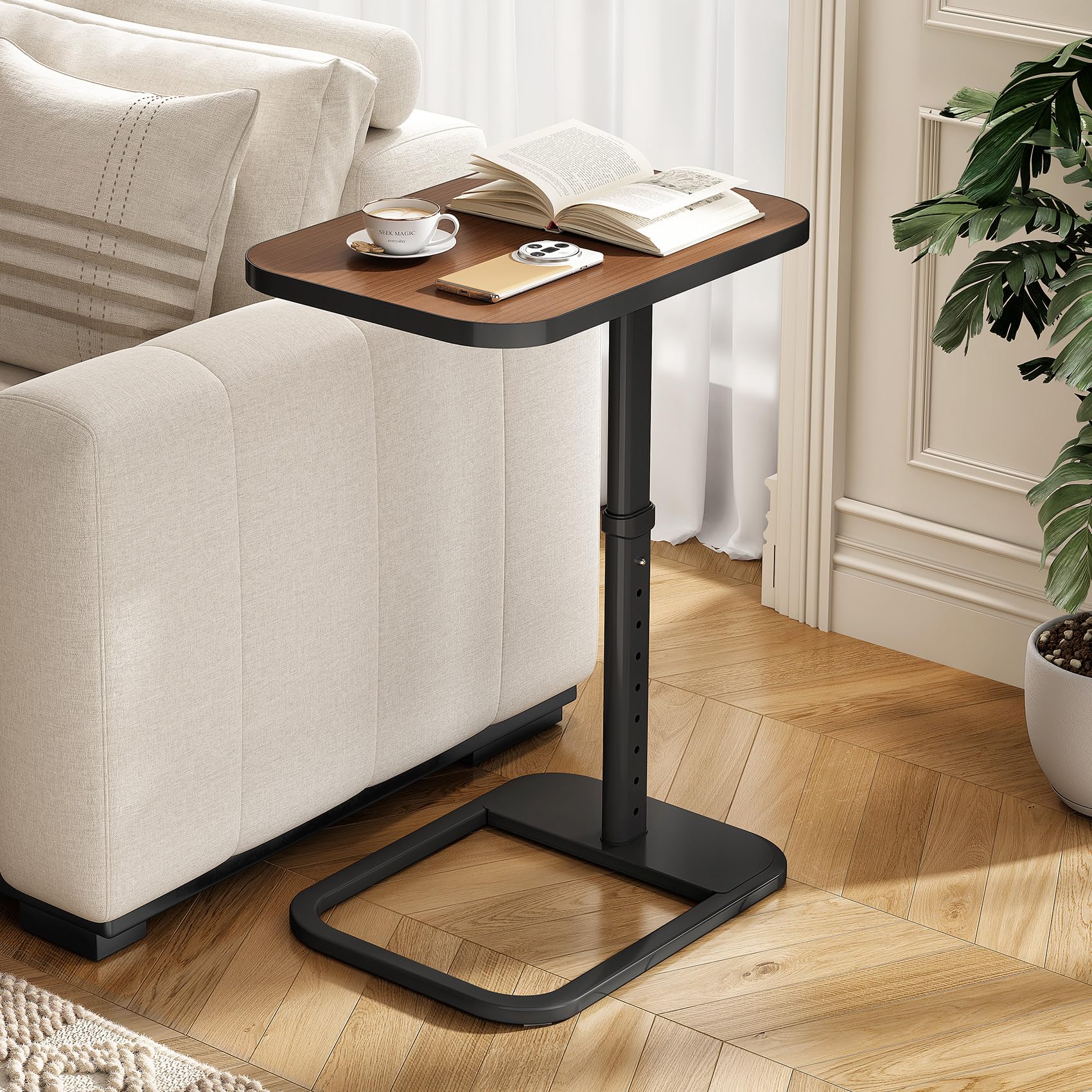 Kitstorack TV Tray Table, Adjustable Height & Flip-Top & Rounded Metal Corners, Snack Table for Couch, Sofa, Bed, Chair, Living Room, C Shaped End Side Table for Eating, Dinner or Laptop, Small Spaces