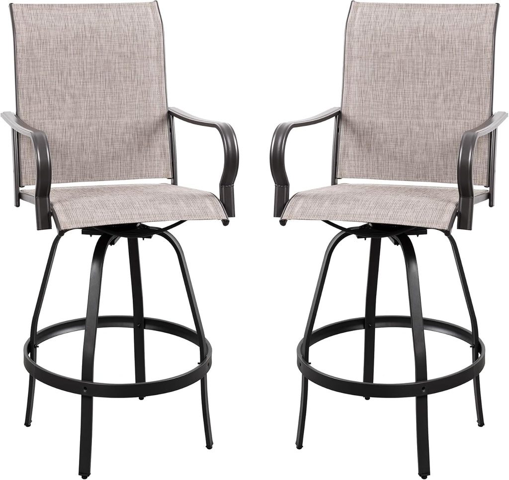 Vongrasig 2 Piece Patio Swivel Bar Chairs, All Weather Metal Textile High Swivel Bar Stools Chairs, Outdoor High Top Bistro Set for Backyard, Lawn Garden, Balcony, Taupe