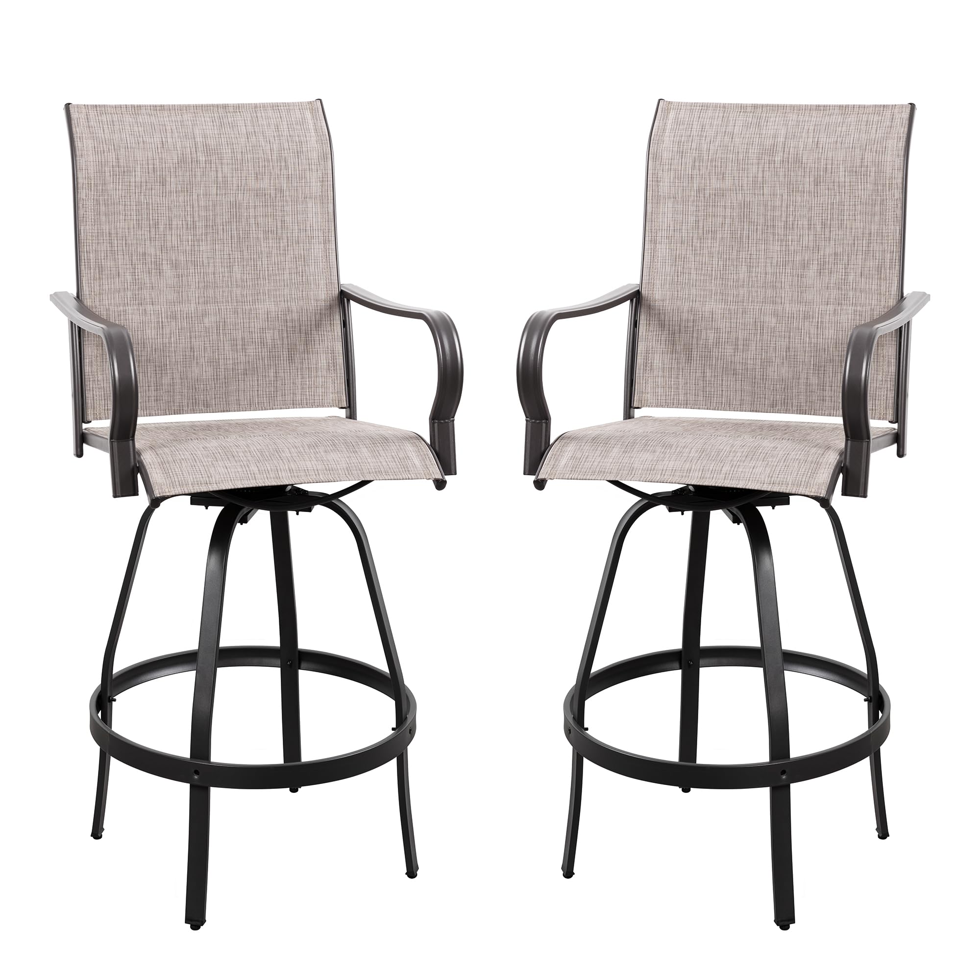 Vongrasig 2 Piece Patio Swivel Bar Chairs, All Weather Metal Textile High Swivel Bar Stools Chairs, Outdoor High Top Bistro Set for Backyard, Lawn Garden, Balcony, Taupe