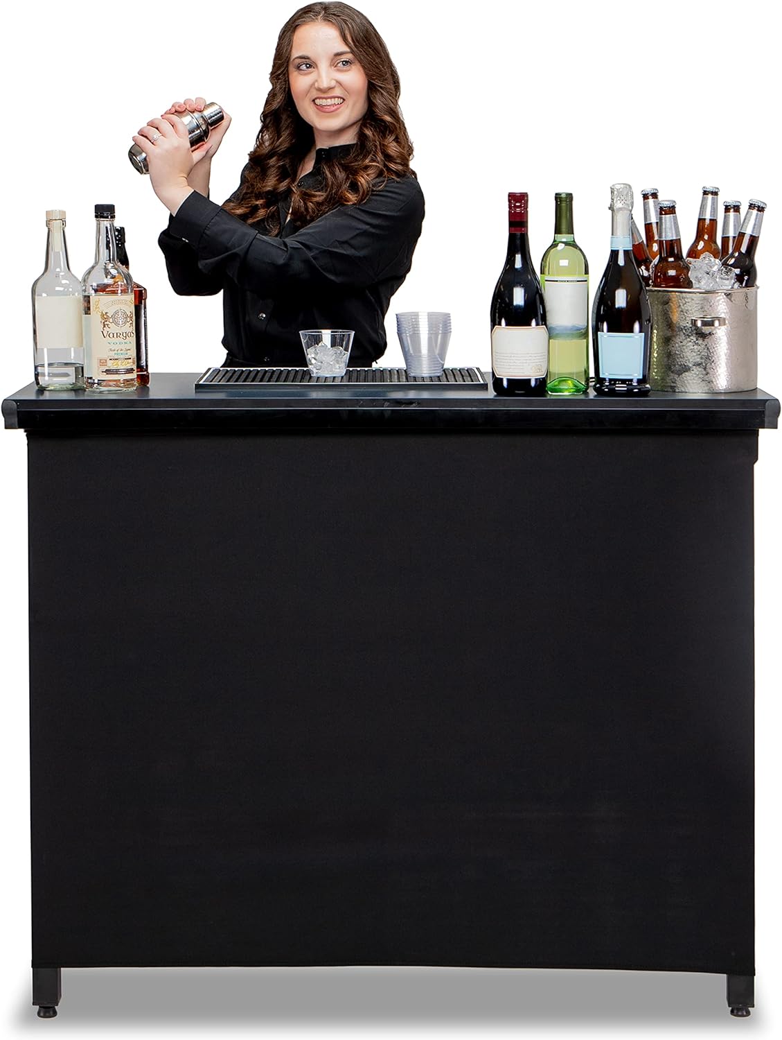 GoBar PRO Commercial Grade Portable Bar Table - Mobile Bartender Station for Events - Includes Black Skirt and Carry Case - Standard or LED