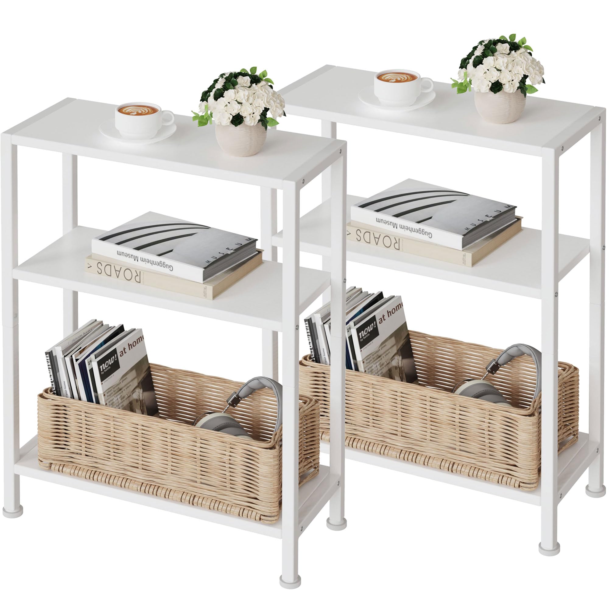 3-Tier Side Table, Small End Table, Sofa Side Table for Narrow Spaces, Slim End Table, Nightstand Table, for Living Room Bedroom Office, Rustic Brown