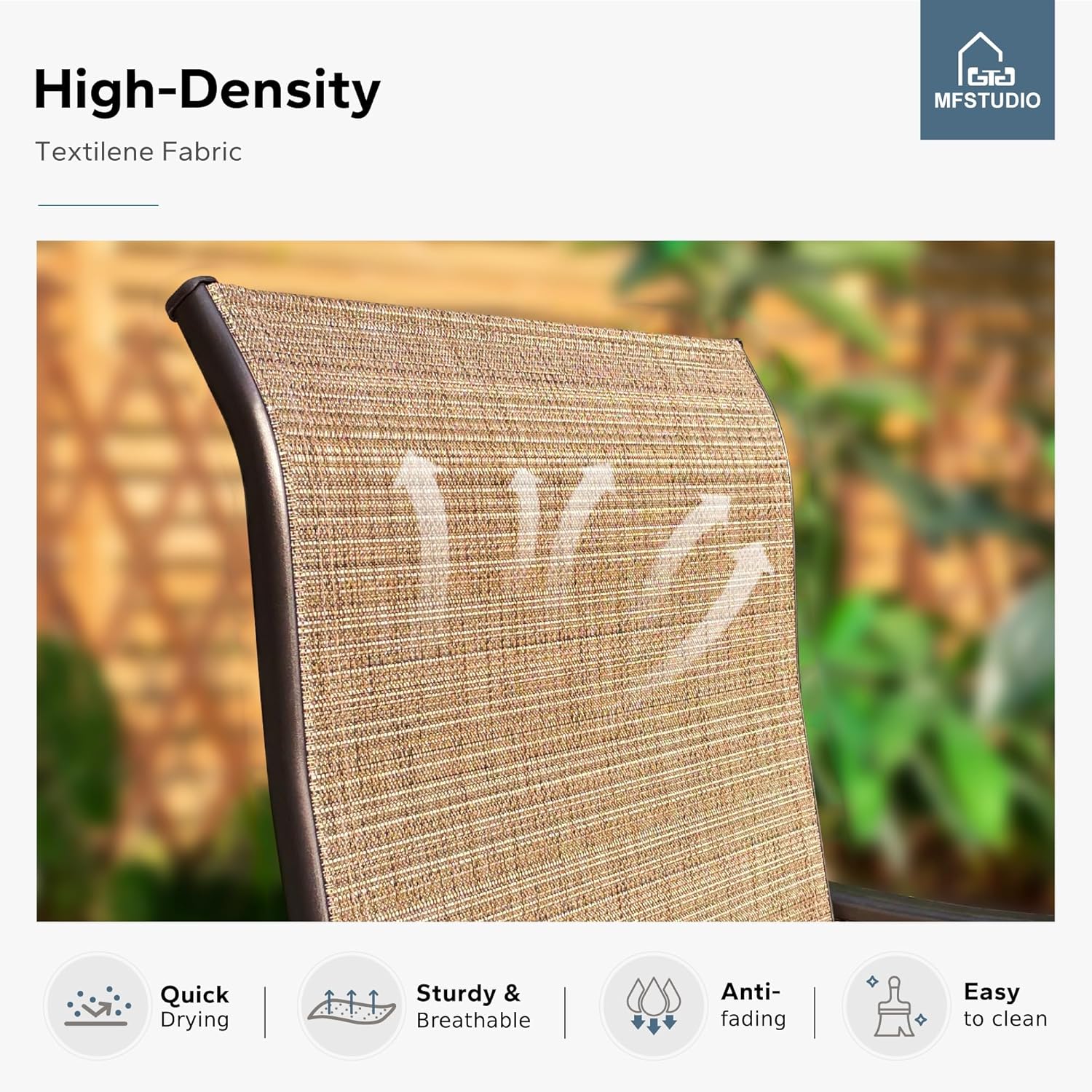 MFSTUDIO Outdoor Bar Stools Set of 4, Swivel Bar Height Patio Chairs Outdoor Barstools High Top Patio Swivel Bar Chairs, Breathable Textilene