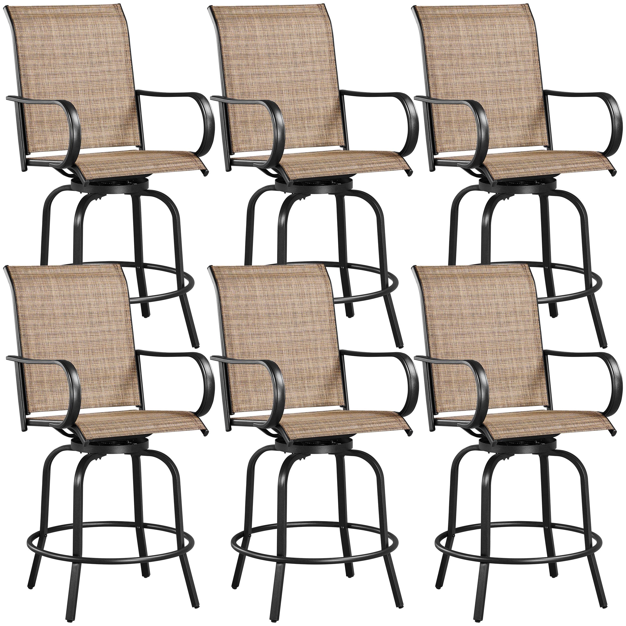 Yaheetech Patio Swivel Bar Stools Outdoor Chairs Set of 2 Outdoor High Bistro Stools Outdoor Furniture, All-Weather Patio Stools for Outside, Beach, Lawn, Poolside and Garden, Black/Brown