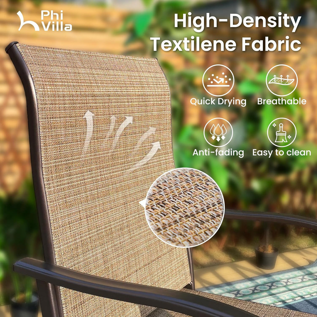 PHI VILLA Outdoor Bar Stools Set of 4, Swivel Patio Bar Stools & Chairs with 30" Seat Height & Brown Textilene Backrest, Tall Outdoor Chairs Bar Funiture for Outside, Porch and Yard