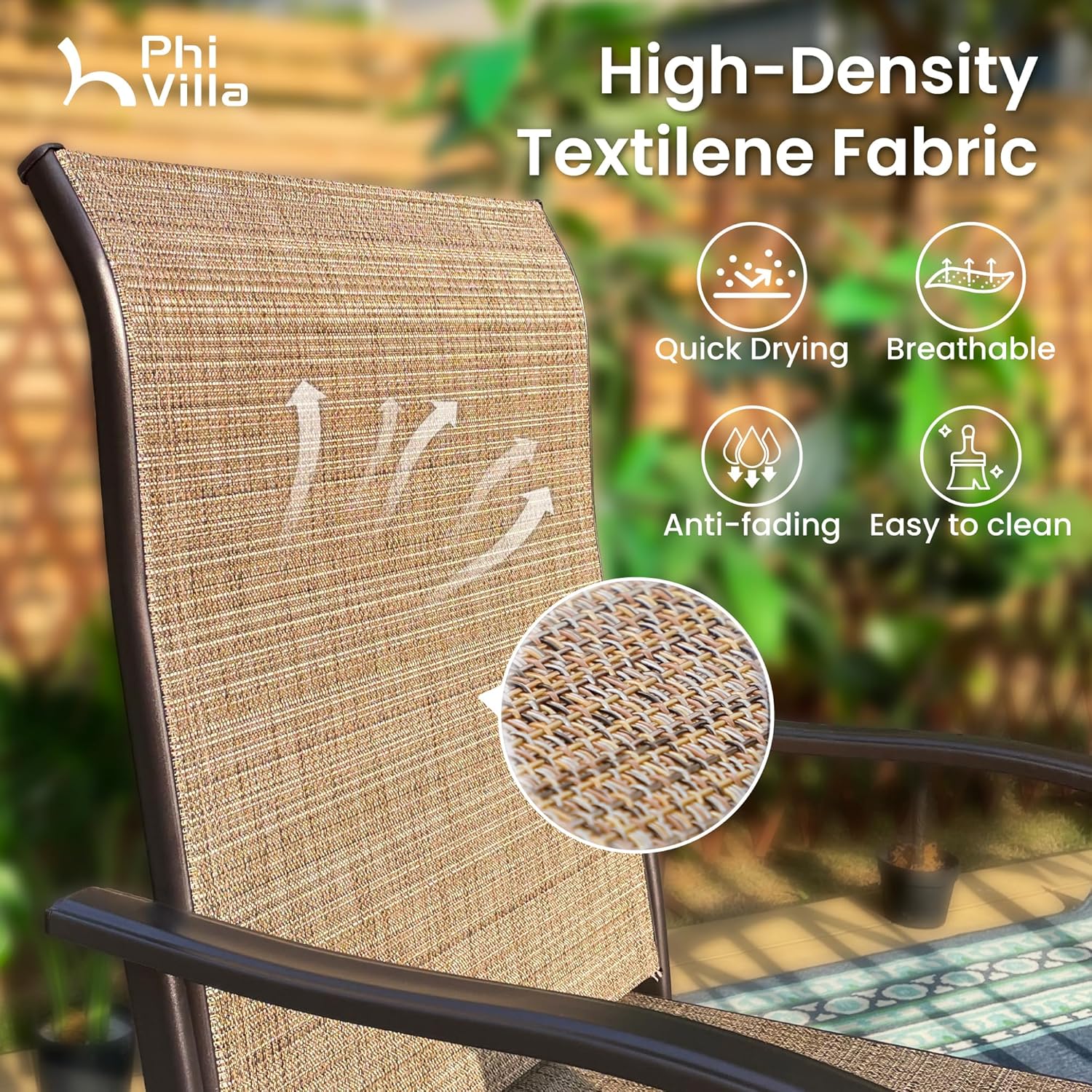 PHI VILLA Outdoor Bar Stools Set of 4, Swivel Patio Bar Stools & Chairs with 30" Seat Height & Brown Textilene Backrest, Tall Outdoor Chairs Bar Funiture for Outside, Porch and Yard
