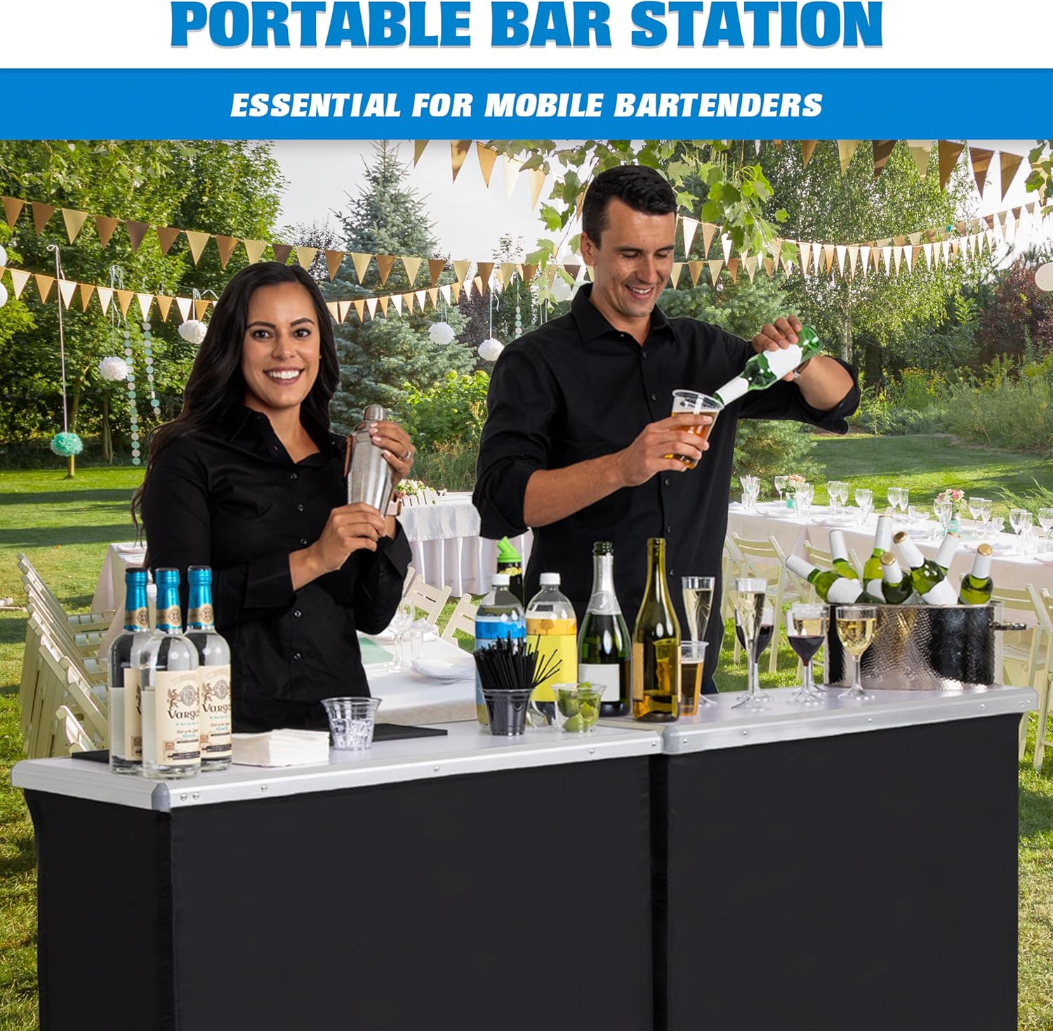 GoBar Portable Double Bar Table Set - Mobile Bartender Station for Events - Includes Carrying Case - Standard or LED