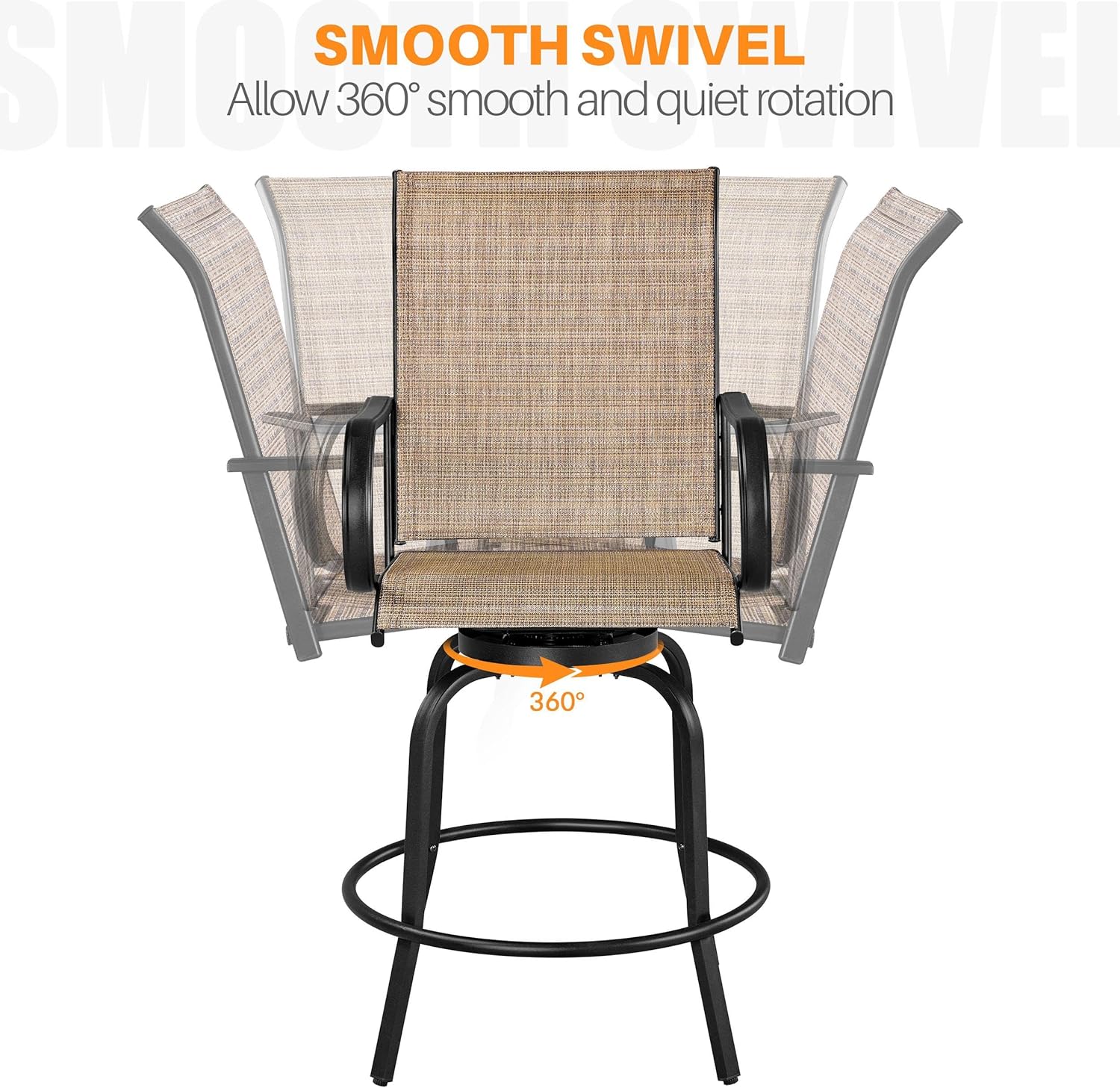 Yaheetech Patio Swivel Bar Stools Outdoor Chairs Set of 2 Outdoor High Bistro Stools Outdoor Furniture, All-Weather Patio Stools for Outside, Beach, Lawn, Poolside and Garden, Black/Brown