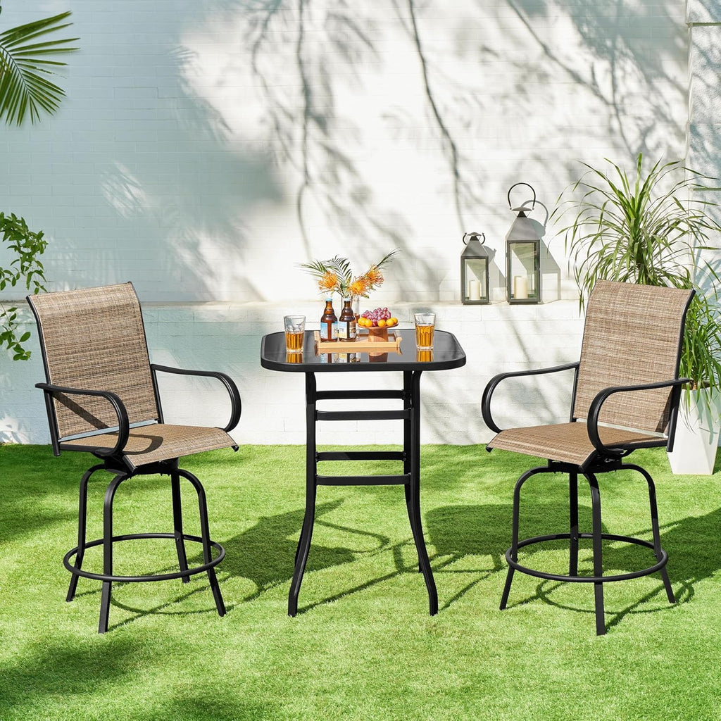 Yaheetech Patio Swivel Bar Stools Outdoor Chairs Set of 2 Outdoor High Bistro Stools Outdoor Furniture, All-Weather Patio Stools for Outside, Beach, Lawn, Poolside and Garden, Black/Brown