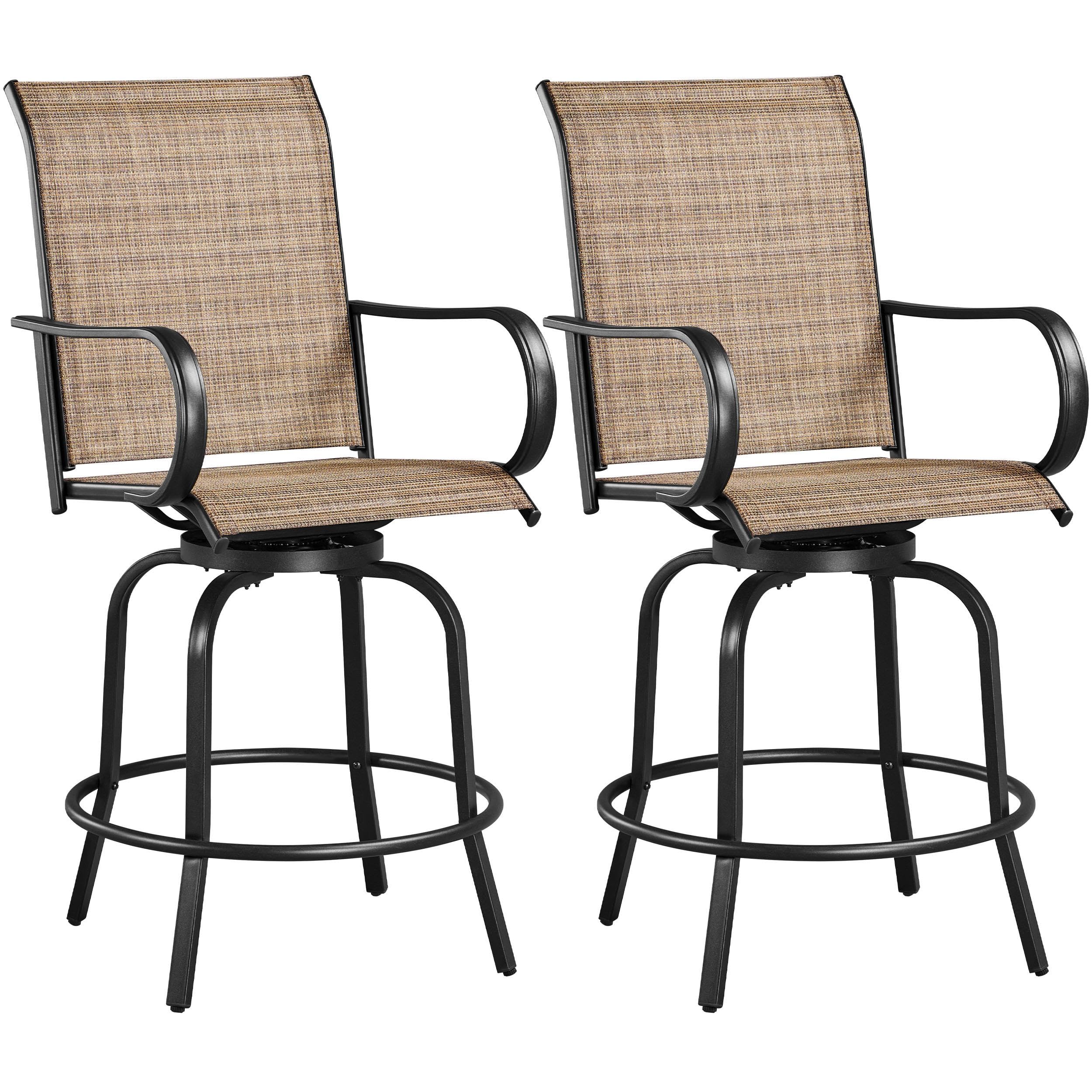 Yaheetech Patio Swivel Bar Stools Outdoor Chairs Set of 2 Outdoor High Bistro Stools Outdoor Furniture, All-Weather Patio Stools for Outside, Beach, Lawn, Poolside and Garden, Black/Brown