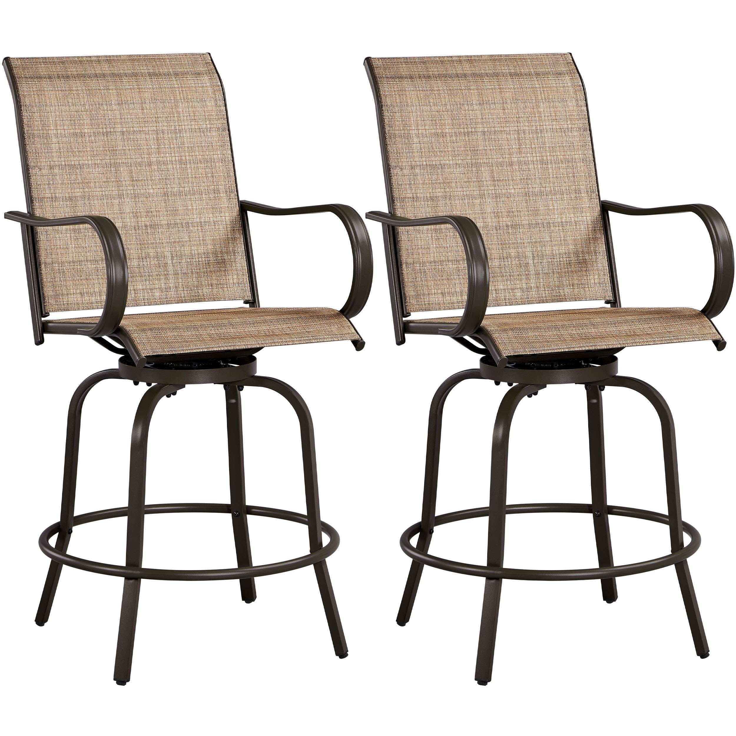Yaheetech Patio Swivel Bar Stools Outdoor Chairs Set of 2 Outdoor High Bistro Stools Outdoor Furniture, All-Weather Patio Stools for Outside, Beach, Lawn, Poolside and Garden, Black/Brown