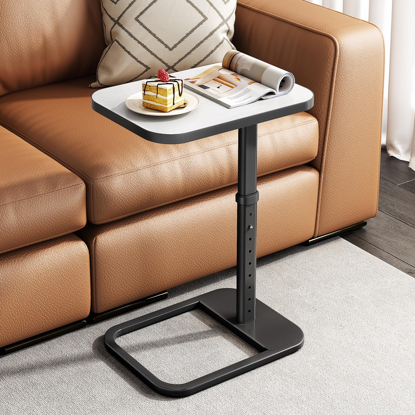 Kitstorack TV Tray Table, Adjustable Height & Flip-Top & Rounded Metal Corners, Snack Table for Couch, Sofa, Bed, Chair, Living Room, C Shaped End Side Table for Eating, Dinner or Laptop, Small Spaces